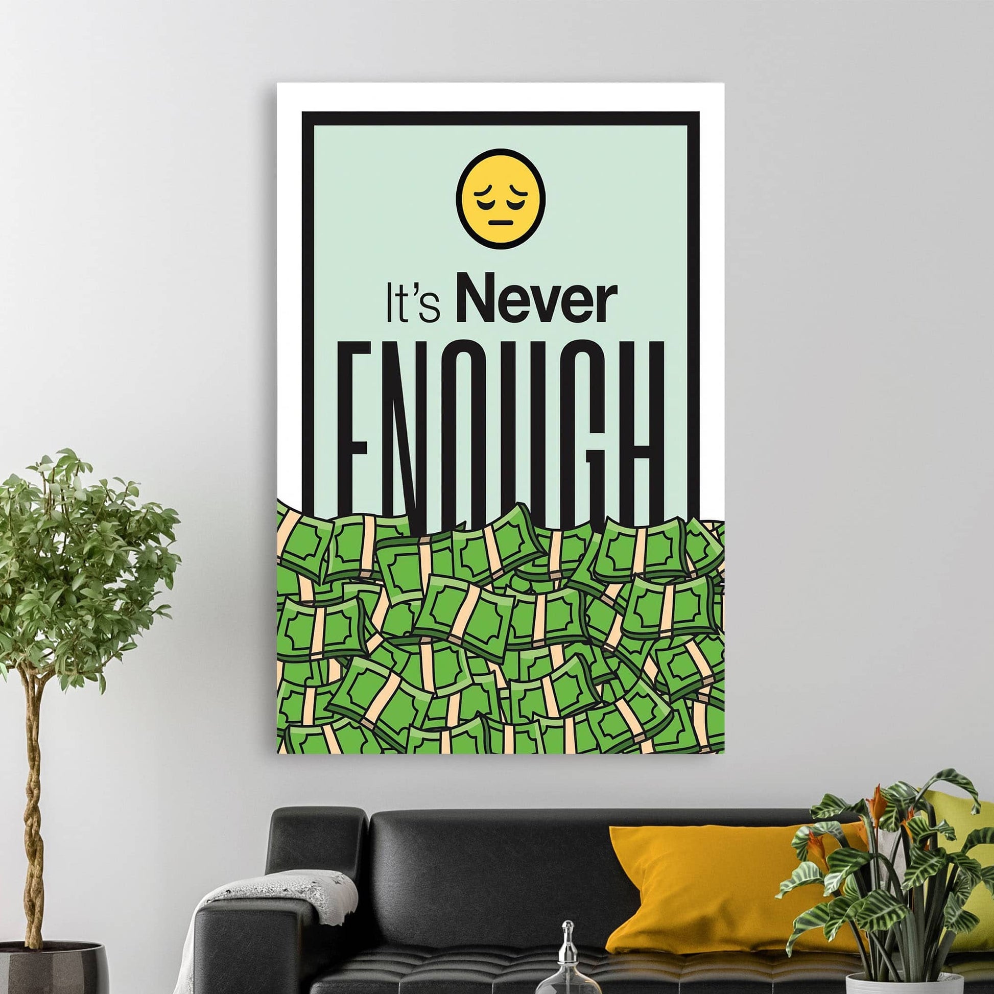 RYCANVAS It's Never Enough Motivational Canvas Wall Art - Office Millionaire Pop Art Alec Monopoly Decor