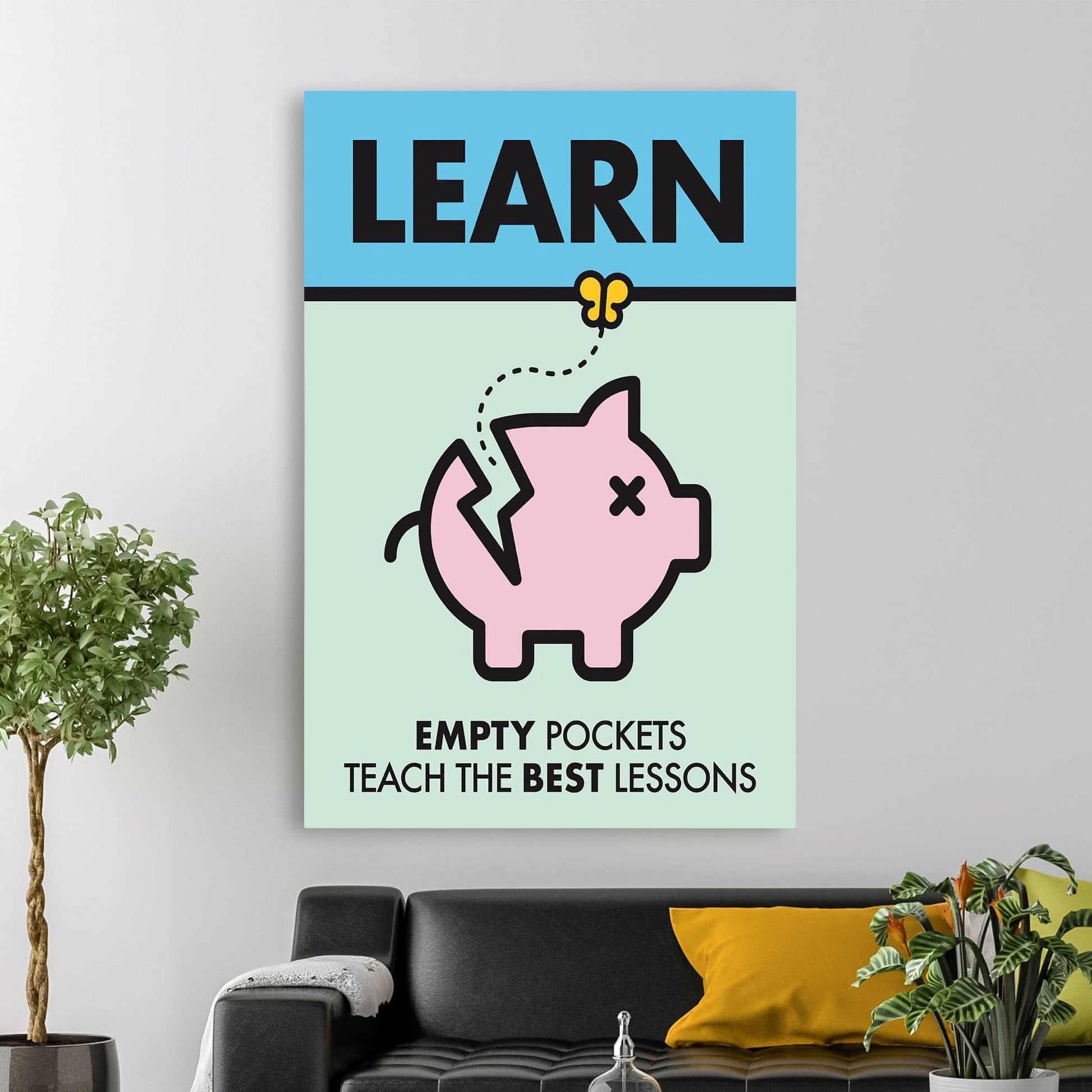 RYCANVAS Learn Empty Pockets Teach The Best Lessons Motivational Canvas Wall Art - Office Millionaire Pop Art Alec Monopoly Decor