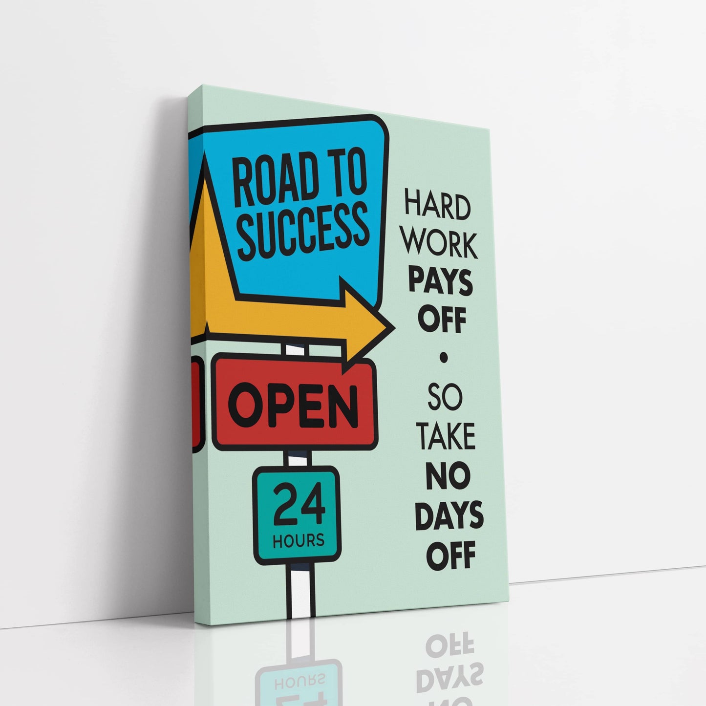 RYCANVAS Road to Success Hard Work Pays Off Motivational Canvas Wall Art - Office Millionaire Pop Art Alec Monopoly Decor