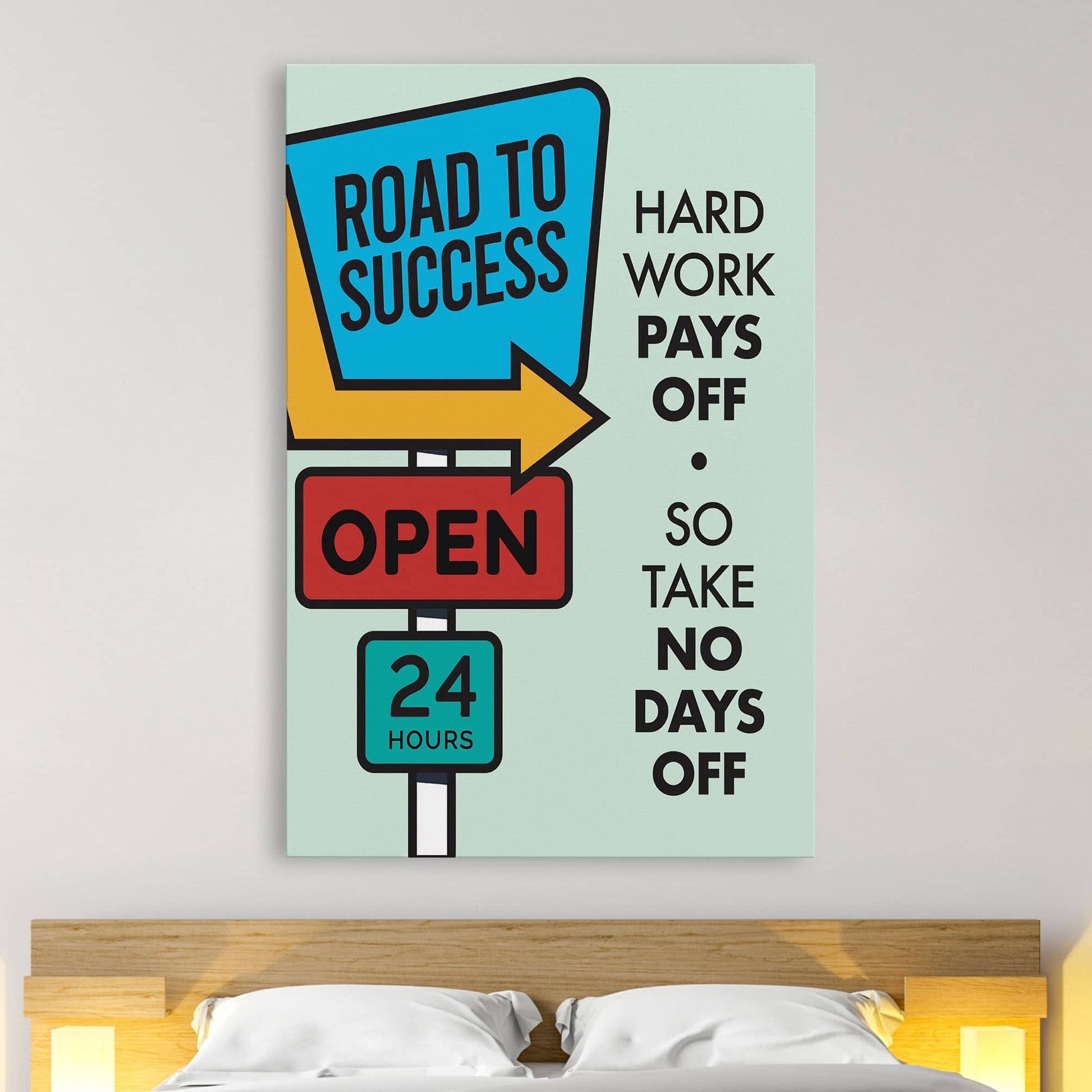 RYCANVAS Road to Success Hard Work Pays Off Motivational Canvas Wall Art - Office Millionaire Pop Art Alec Monopoly Decor