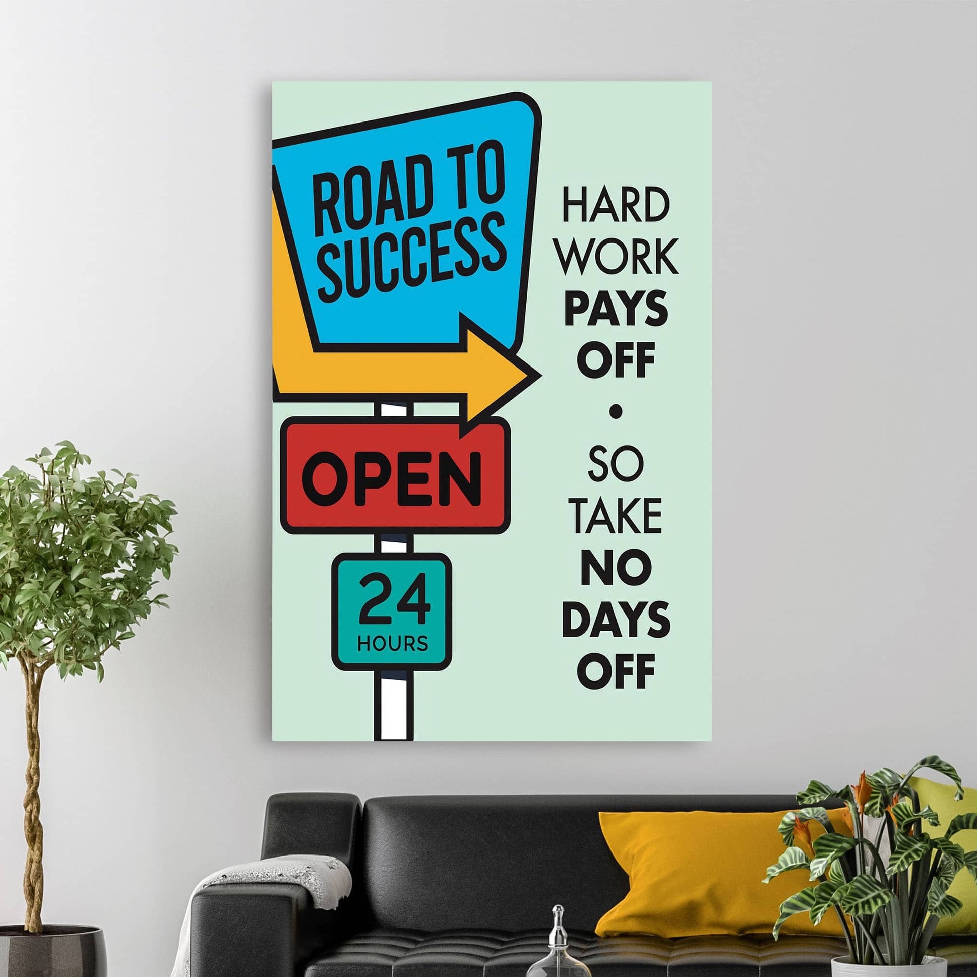 RYCANVAS Road to Success Hard Work Pays Off Motivational Canvas Wall Art - Office Millionaire Pop Art Alec Monopoly Decor