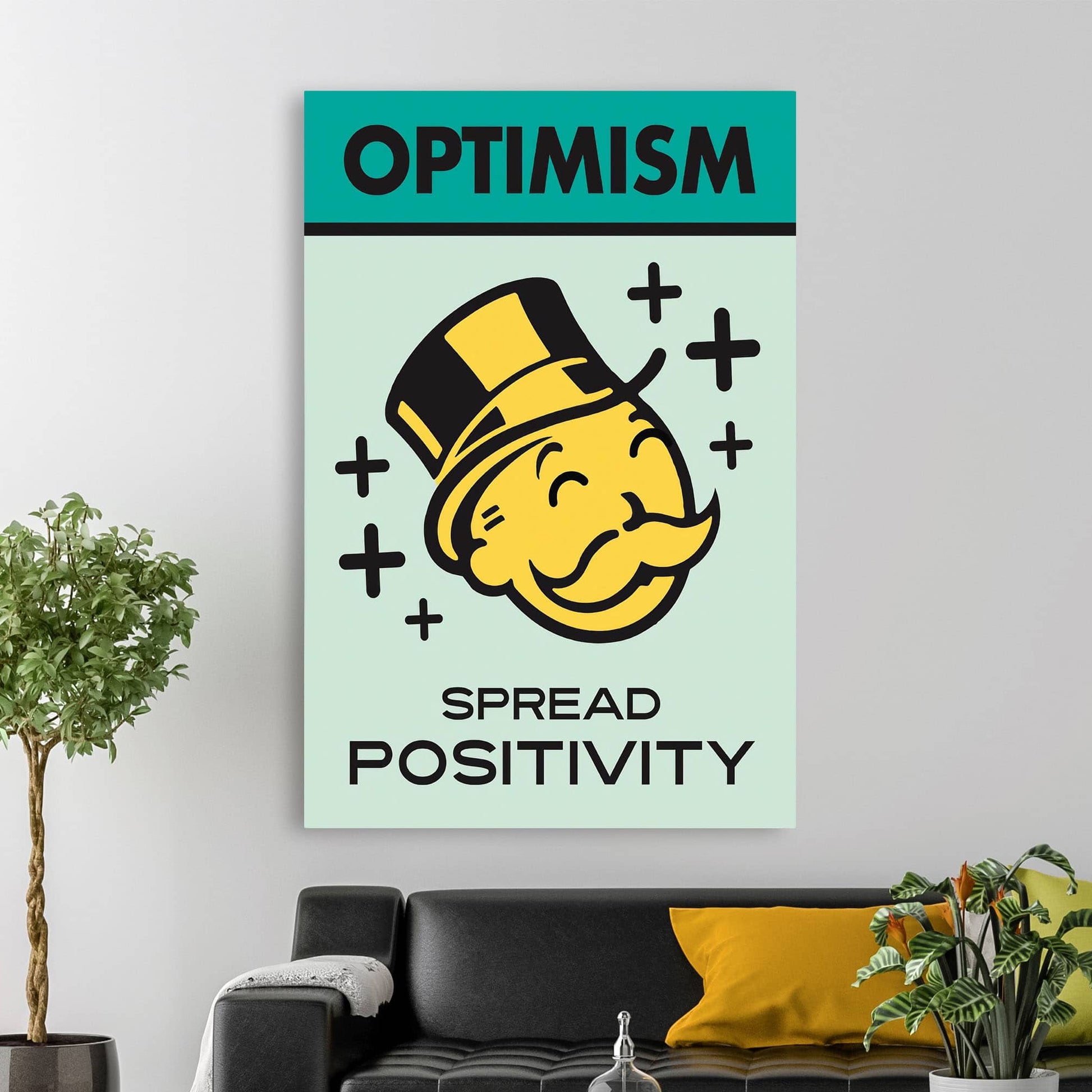 RYCANVAS Optimism Spread Positivity Motivational Canvas Wall Art - Office Millionaire Pop Art Alec Monopoly Decor