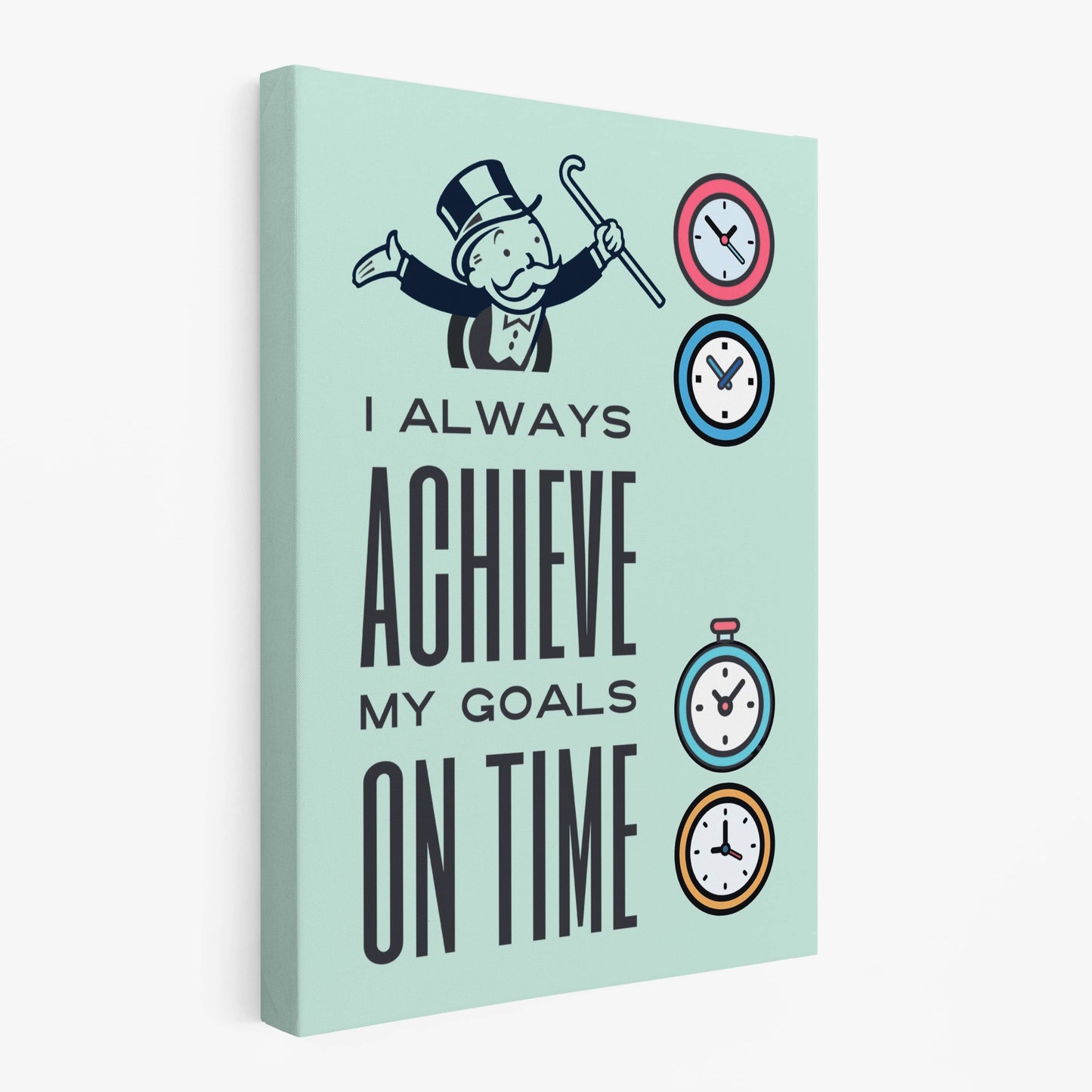 RYCANVAS I Always Achieve My Goal On Time Motivational Canvas Wall Art - Office Millionaire Pop Art Alec Monopoly Decor