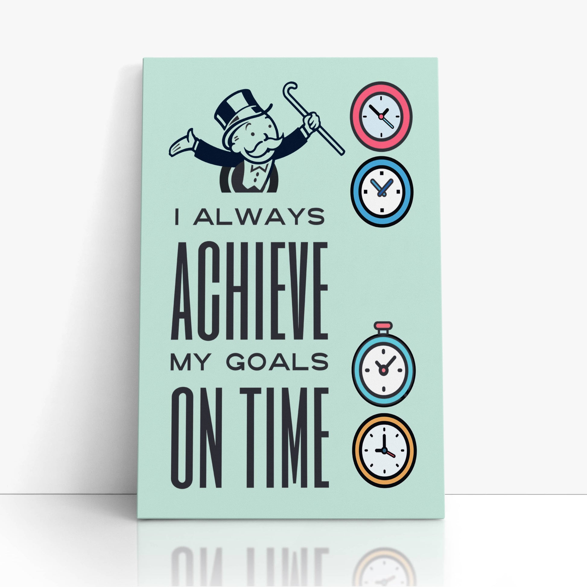 RYCANVAS I Always Achieve My Goal On Time Motivational Canvas Wall Art - Office Millionaire Pop Art Alec Monopoly Decor