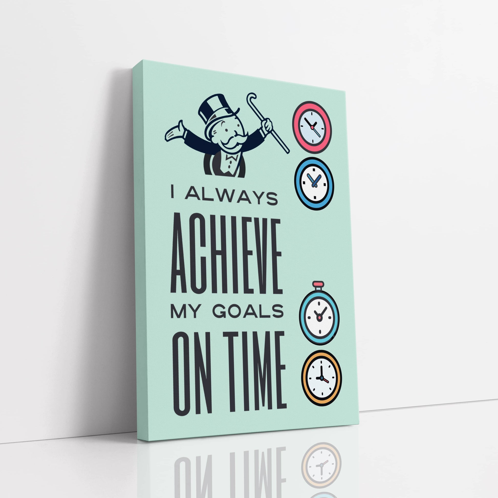 RYCANVAS I Always Achieve My Goal On Time Motivational Canvas Wall Art - Office Millionaire Pop Art Alec Monopoly Decor