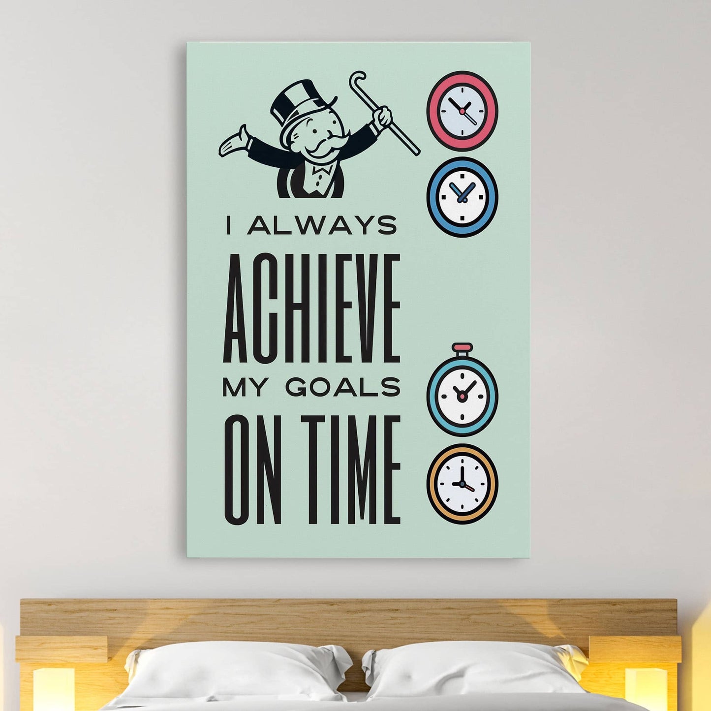 RYCANVAS I Always Achieve My Goal On Time Motivational Canvas Wall Art - Office Millionaire Pop Art Alec Monopoly Decor