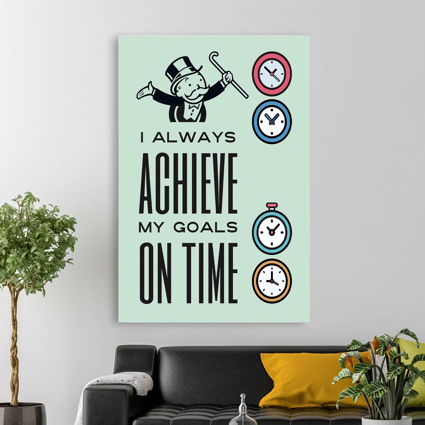 RYCANVAS I Always Achieve My Goal On Time Motivational Canvas Wall Art - Office Millionaire Pop Art Alec Monopoly Decor