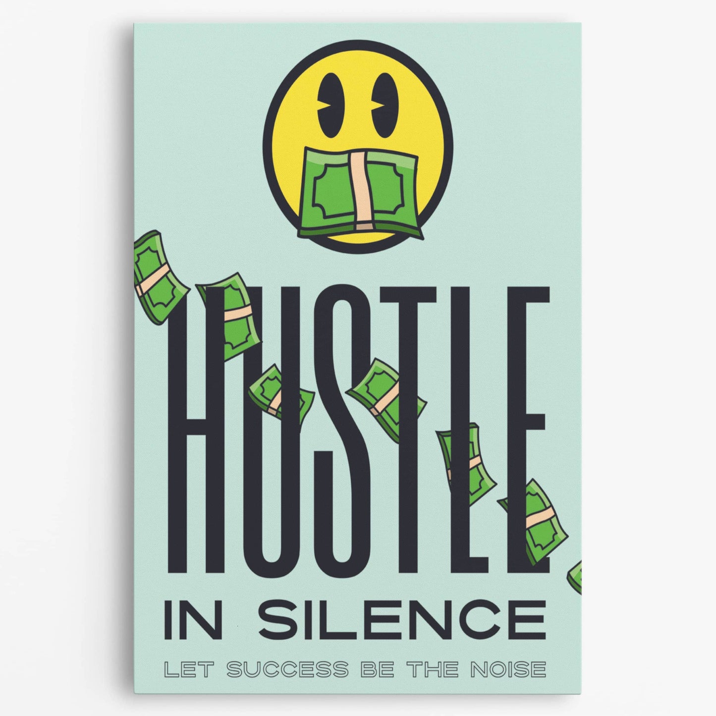 RYCANVAS Hustle in Silence Let Success Be The Noise Smiley Face Motivational Canvas Wall Art - Office Millionaire Pop Art Alec Monopoly Decor