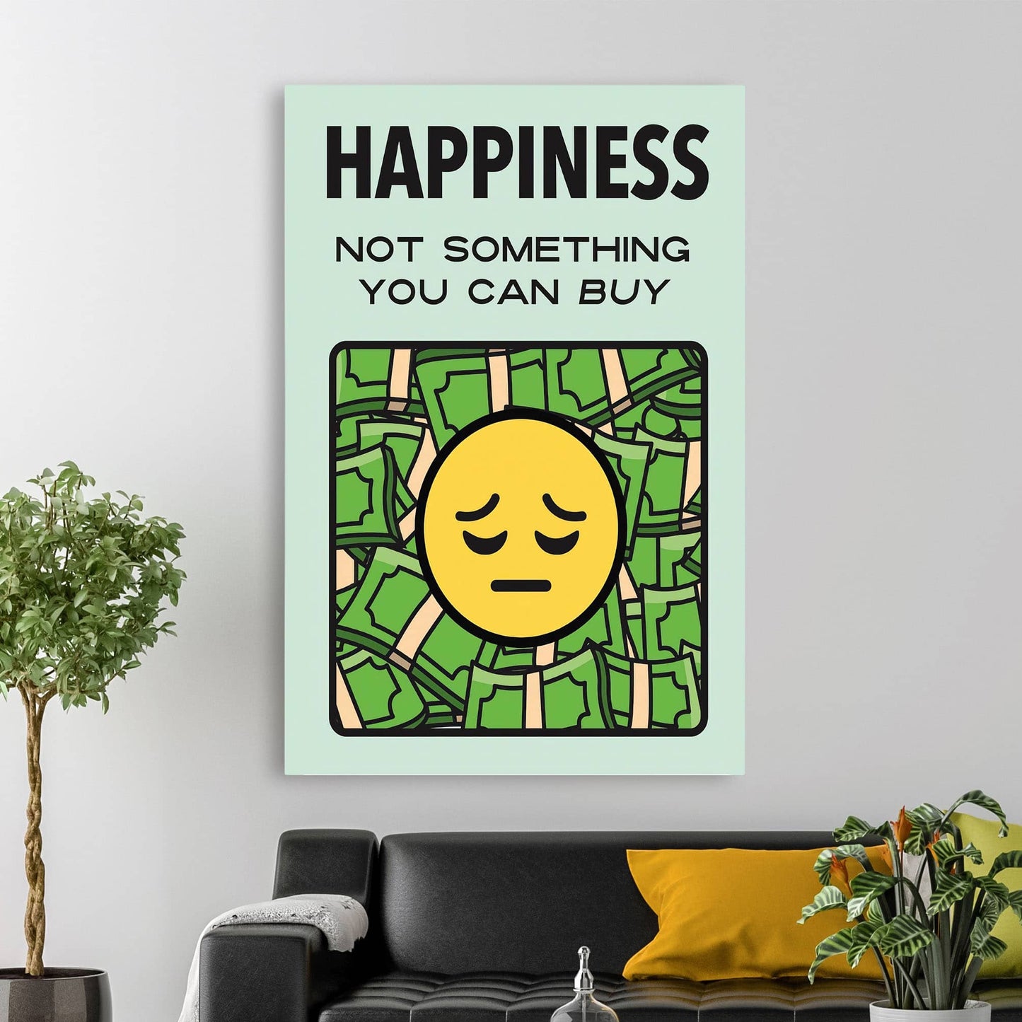 RYCANVAS Happiness Not Something You Can Buy Motivational Canvas Wall Art - Office Millionaire Pop Art Alec Monopoly Decor