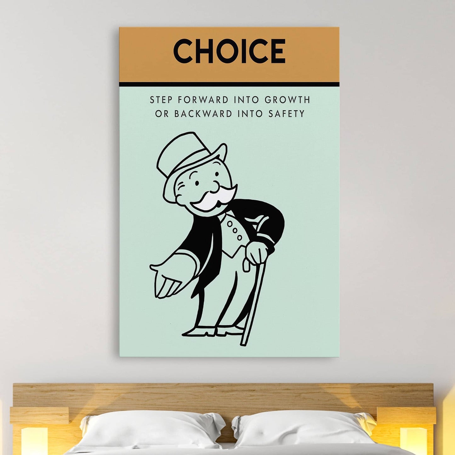 RYCANVAS Choice - Step Forward Into Growth Or Backward Into Safety Motivational Canvas Wall Art - Office Millionaire Pop Art Alec Monopoly Decor