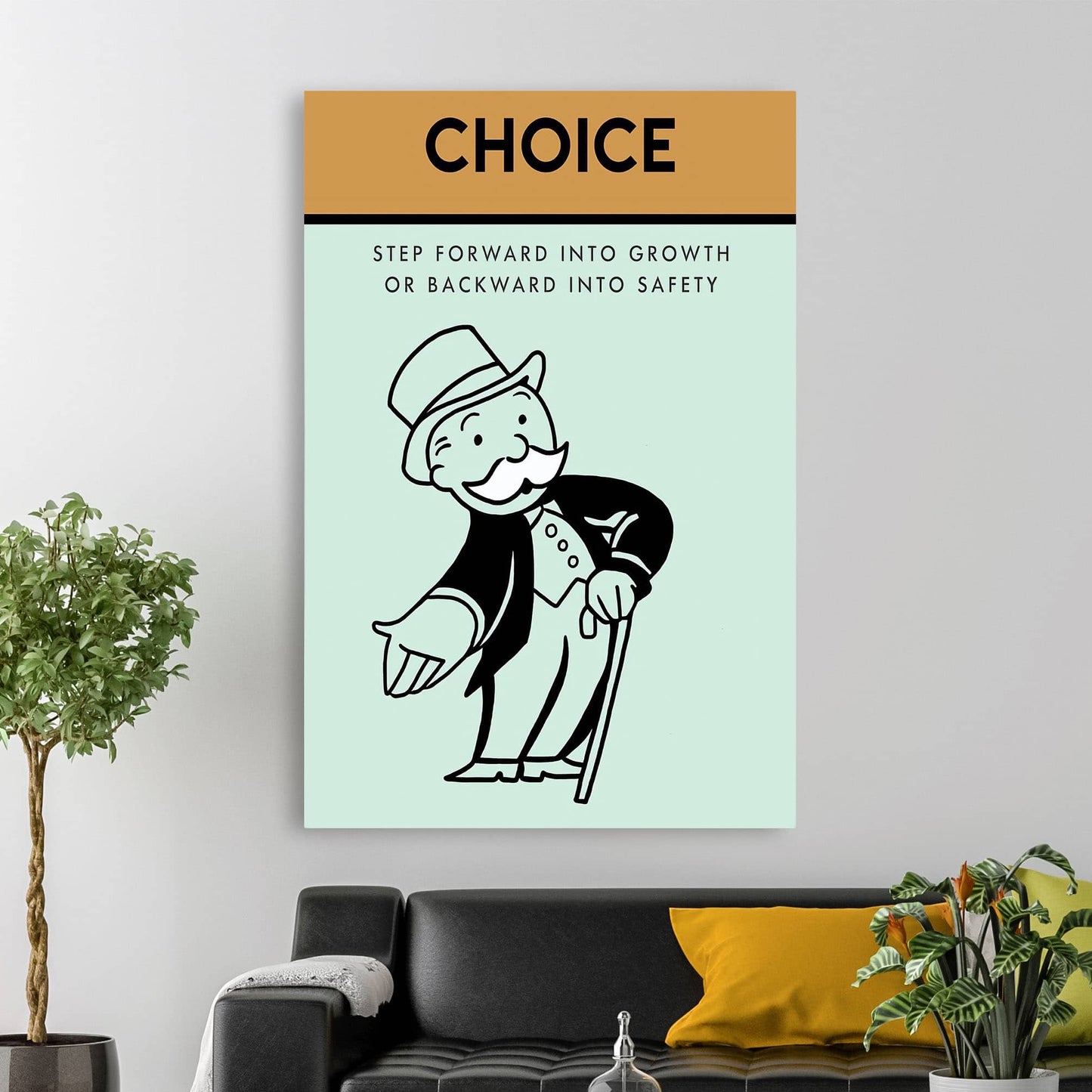 RYCANVAS Choice - Step Forward Into Growth Or Backward Into Safety Motivational Canvas Wall Art - Office Millionaire Pop Art Alec Monopoly Decor