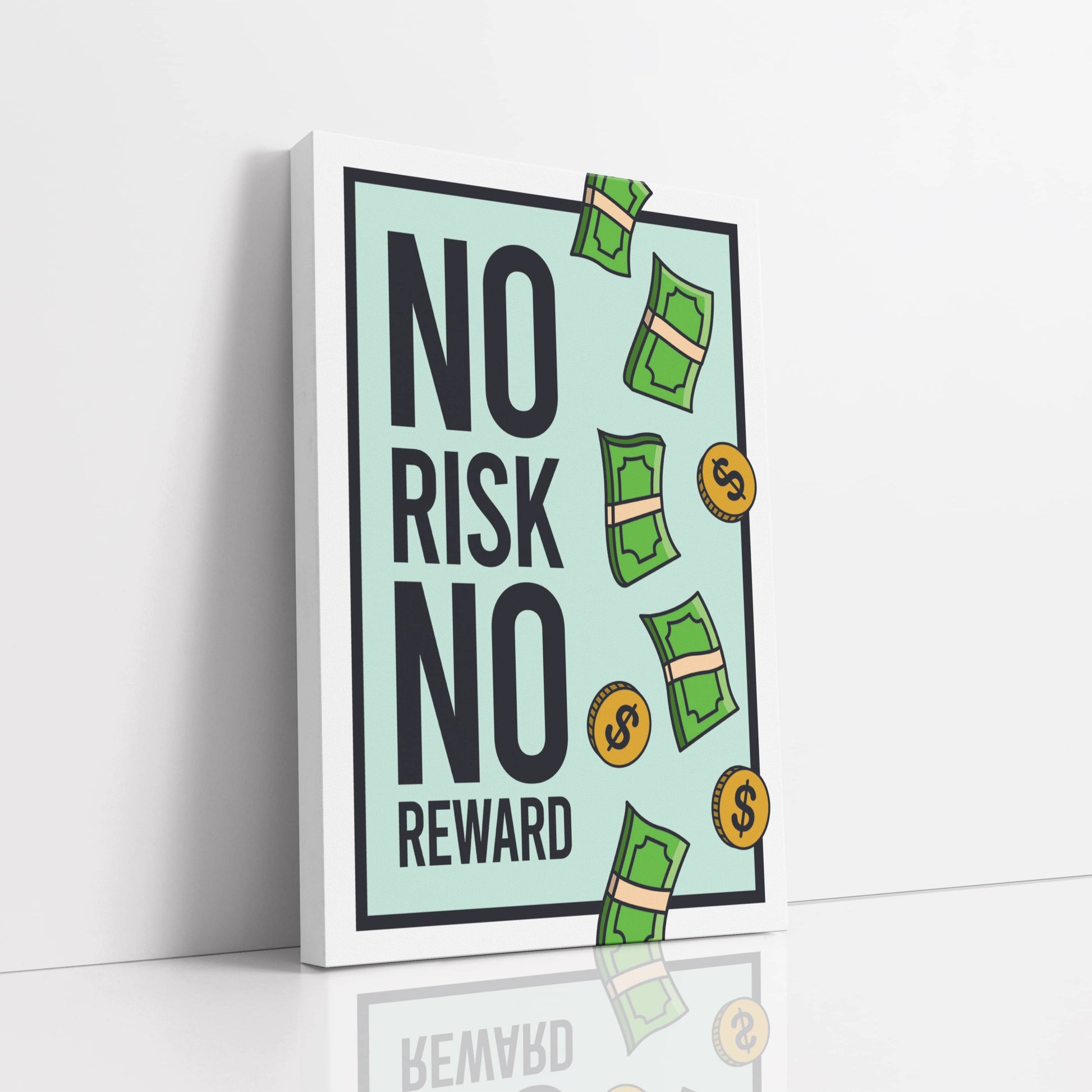 RYCANVAS No Risk No Reward Motivational Canvas Wall Art - Office Millionaire Pop Art Alec Monopoly Decor