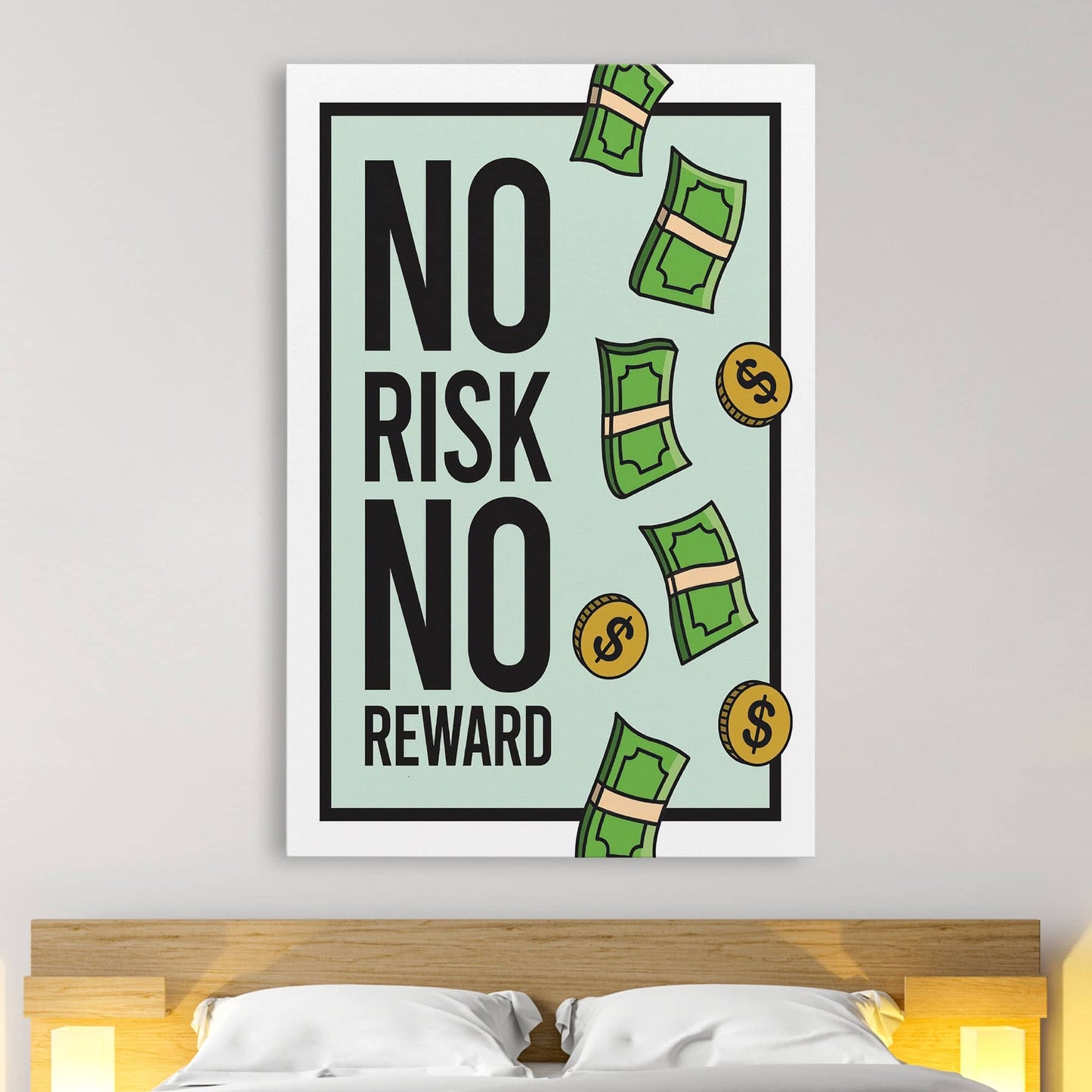 RYCANVAS No Risk No Reward Motivational Canvas Wall Art - Office Millionaire Pop Art Alec Monopoly Decor