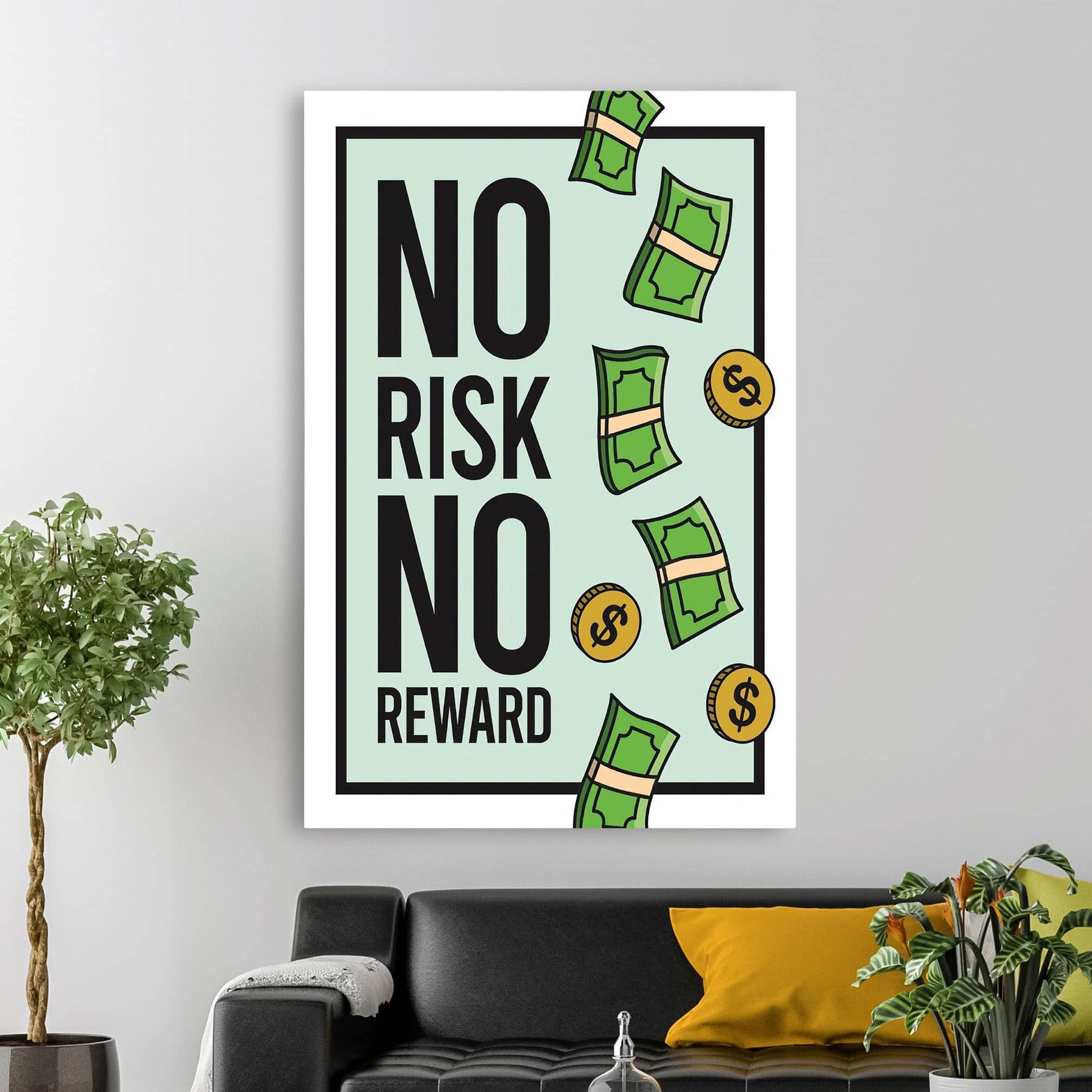 RYCANVAS No Risk No Reward Motivational Canvas Wall Art - Office Millionaire Pop Art Alec Monopoly Decor