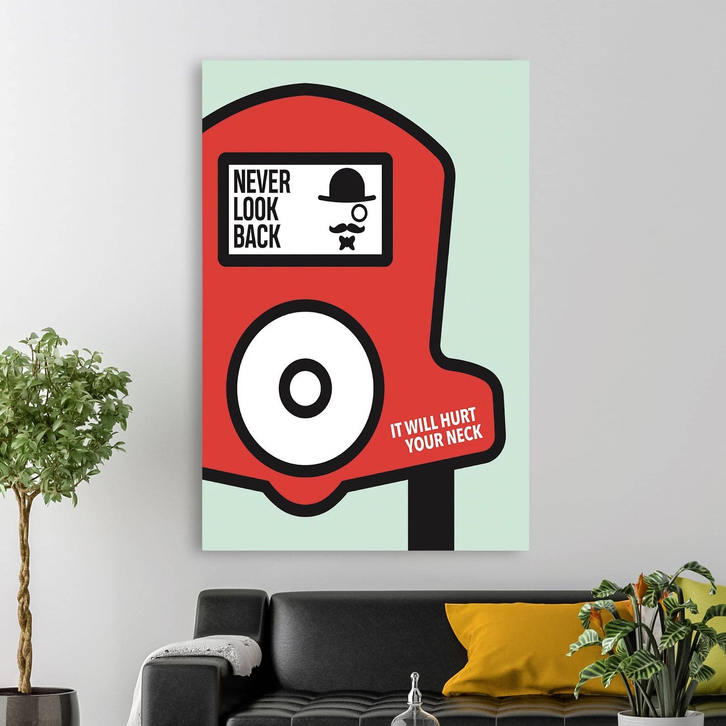 RYCANVAS Never Look Back, It Will Hurt Your Neck Motivational Canvas Wall Art - Office Millionaire Pop Art Alec Monopoly Decor