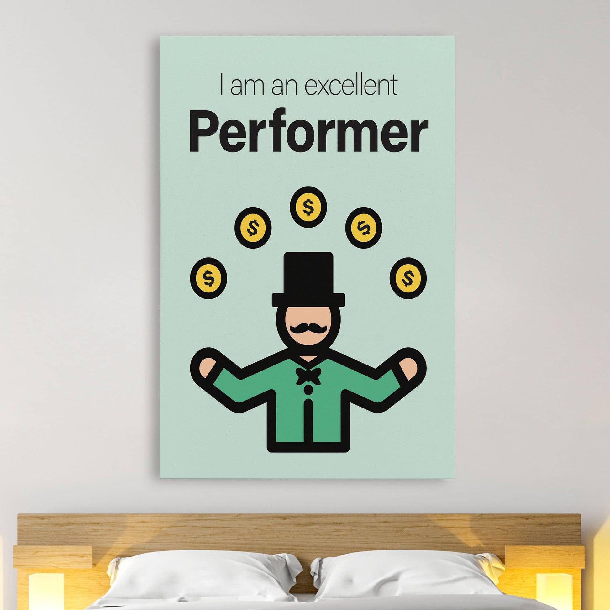 RYCANVAS I Am An Excellent Performer Motivational Canvas Wall Art - Office Millionaire Pop Art Alec Monopoly Decor