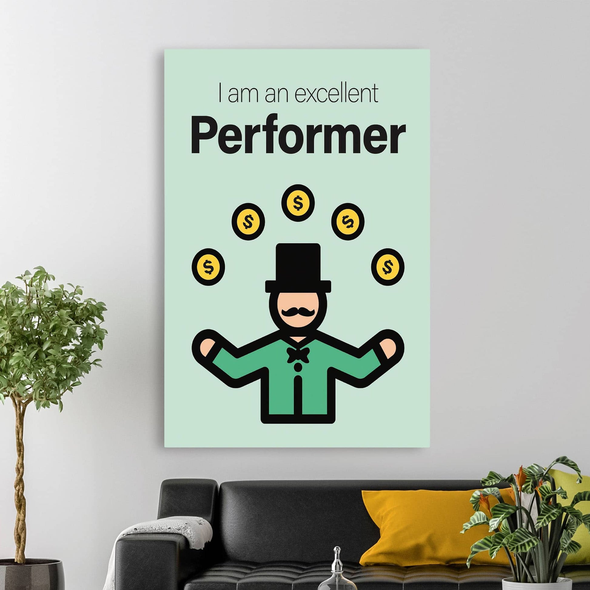 RYCANVAS I Am An Excellent Performer Motivational Canvas Wall Art - Office Millionaire Pop Art Alec Monopoly Decor