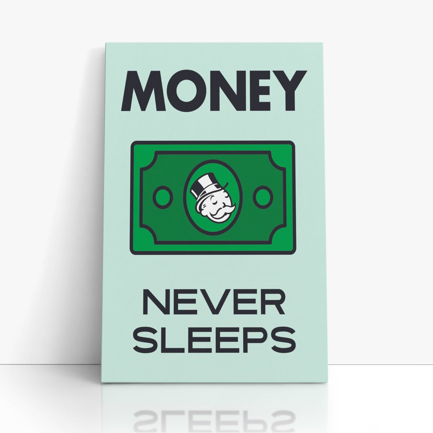 RYCANVAS Money Never Sleeps Motivational Canvas Wall Art - Office Millionaire Pop Art Alec Monopoly Decor