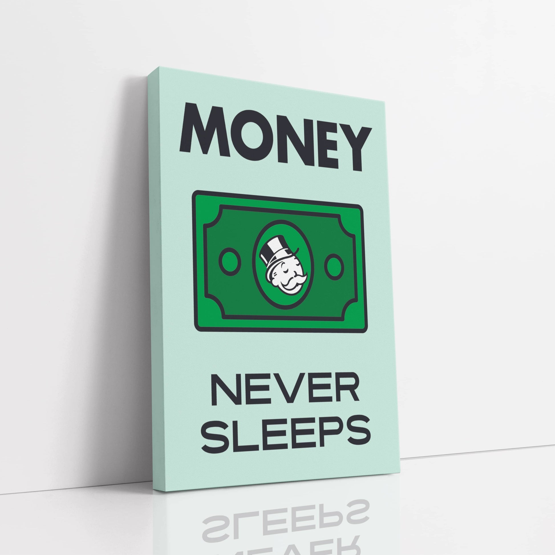 RYCANVAS Money Never Sleeps Motivational Canvas Wall Art - Office Millionaire Pop Art Alec Monopoly Decor