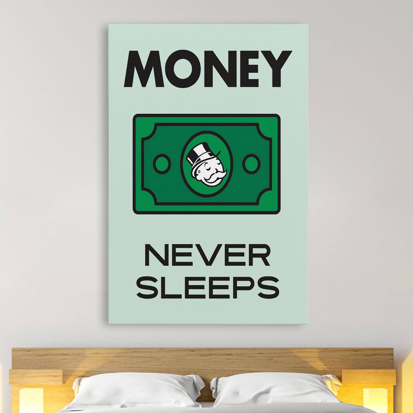 RYCANVAS Money Never Sleeps Motivational Canvas Wall Art - Office Millionaire Pop Art Alec Monopoly Decor