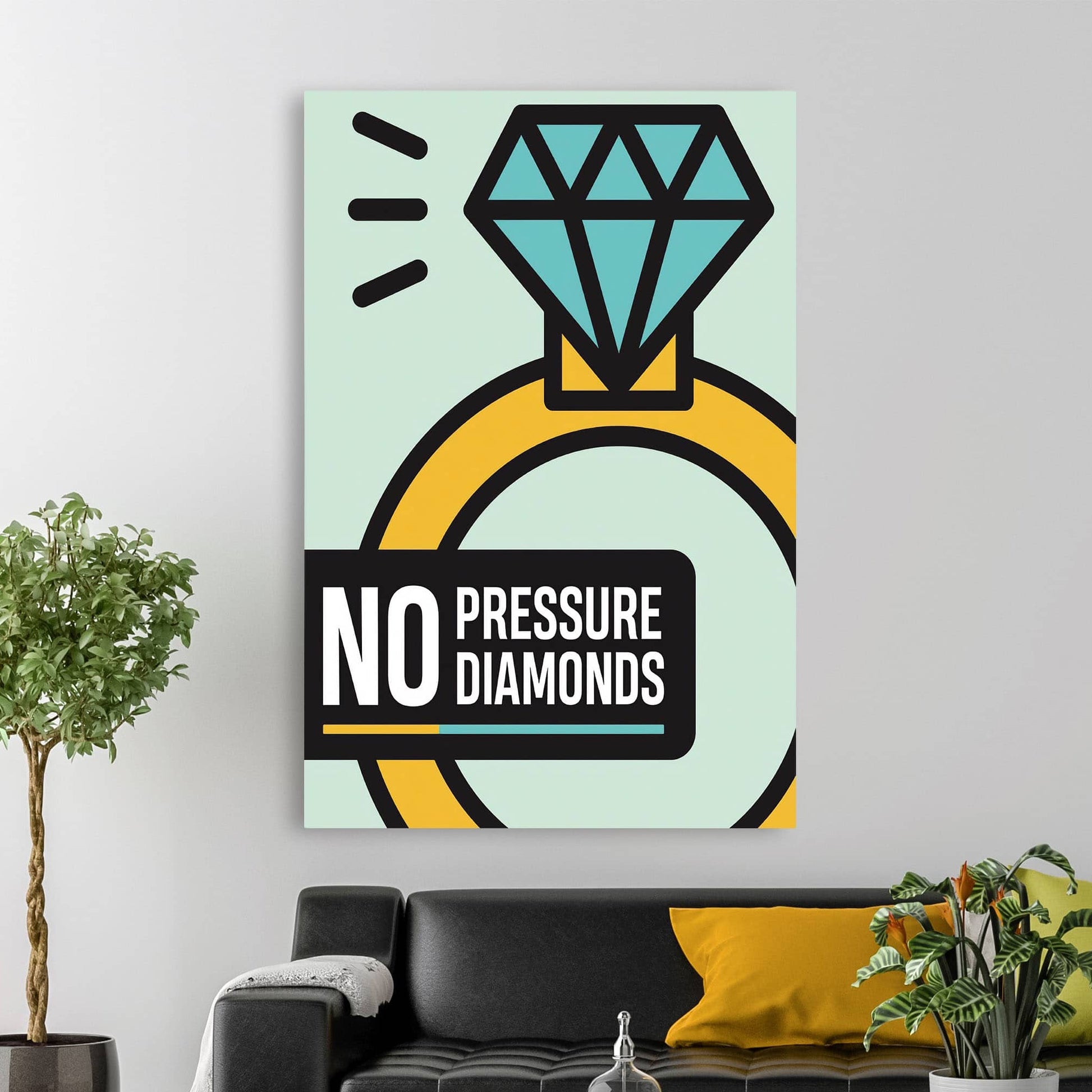 RYCANVAS No Pressure Diamonds Motivational Canvas Wall Art - Office Millionaire Pop Art Alec Monopoly Decor