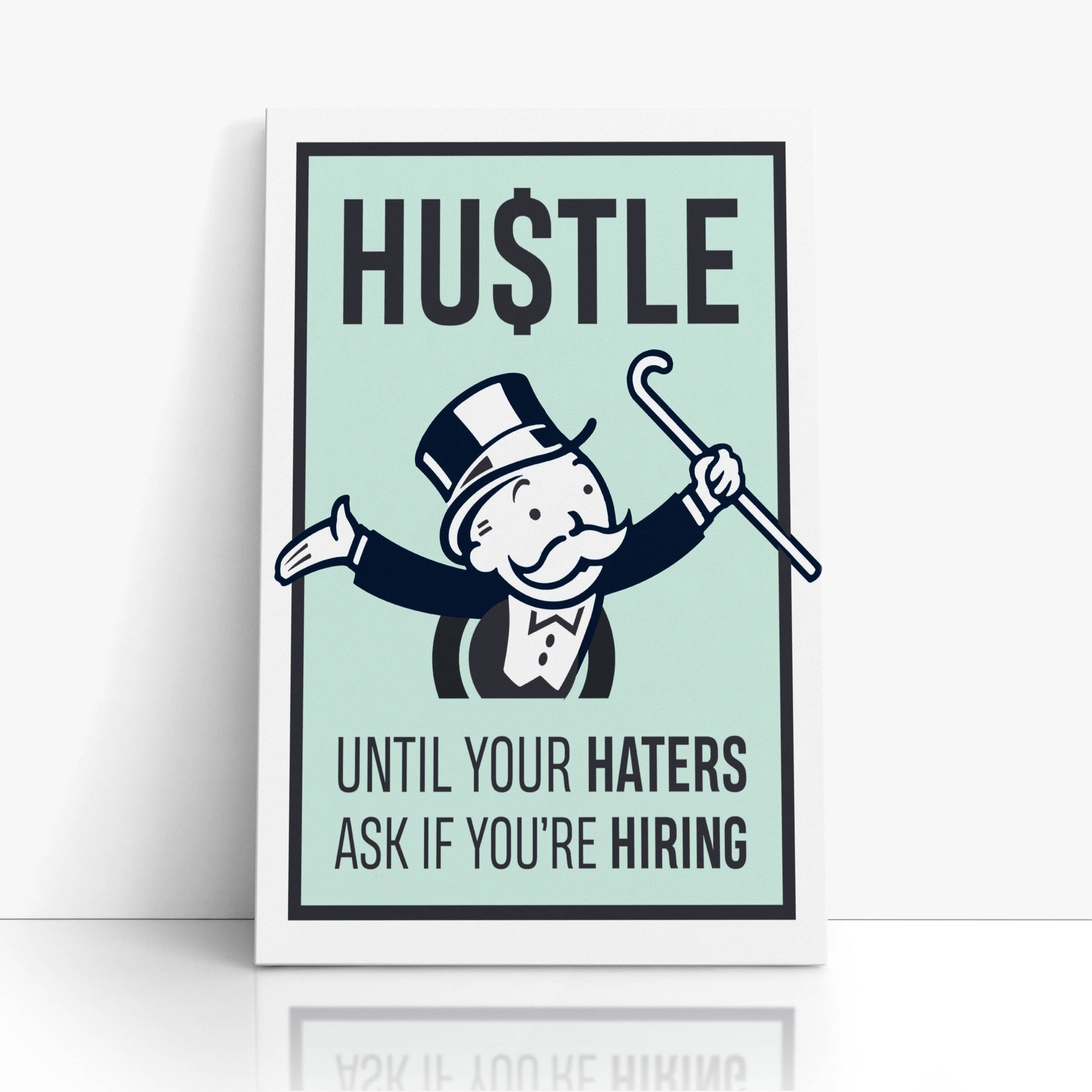 RYCANVAS Hustle Until Your Haters Ask If You're Hiring Motivational Canvas Wall Art - Office Millionaire Pop Art Alec Monopoly Decor