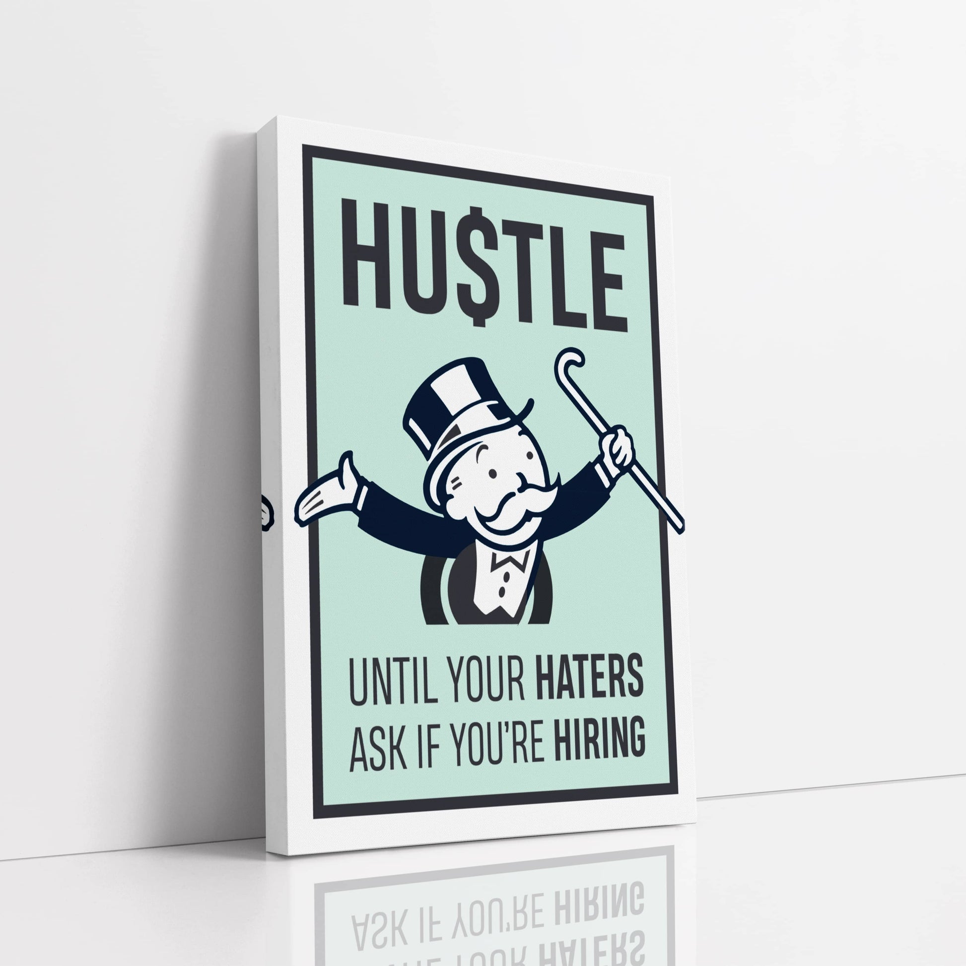 RYCANVAS Hustle Until Your Haters Ask If You're Hiring Motivational Canvas Wall Art - Office Millionaire Pop Art Alec Monopoly Decor