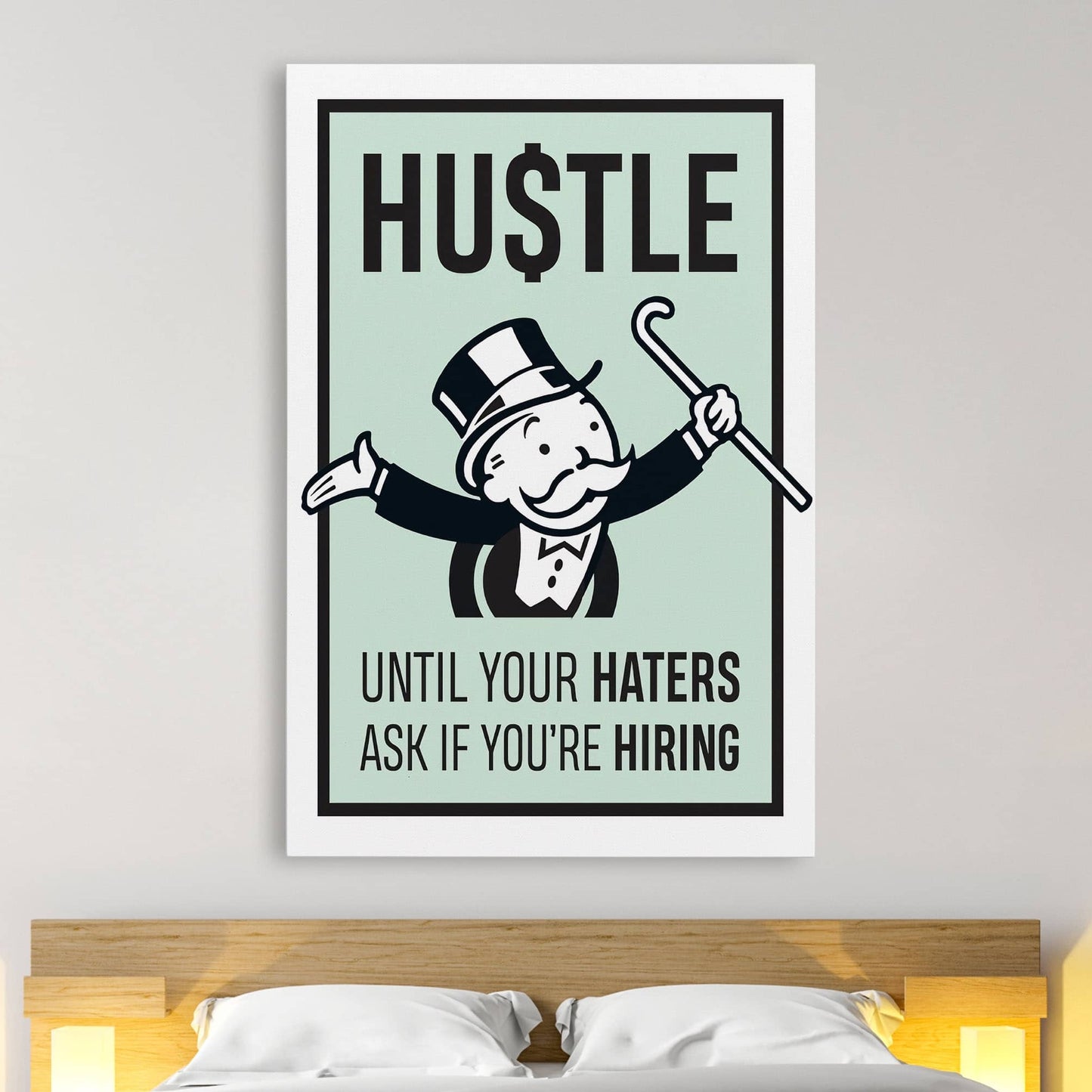 RYCANVAS Hustle Until Your Haters Ask If You're Hiring Motivational Canvas Wall Art - Office Millionaire Pop Art Alec Monopoly Decor