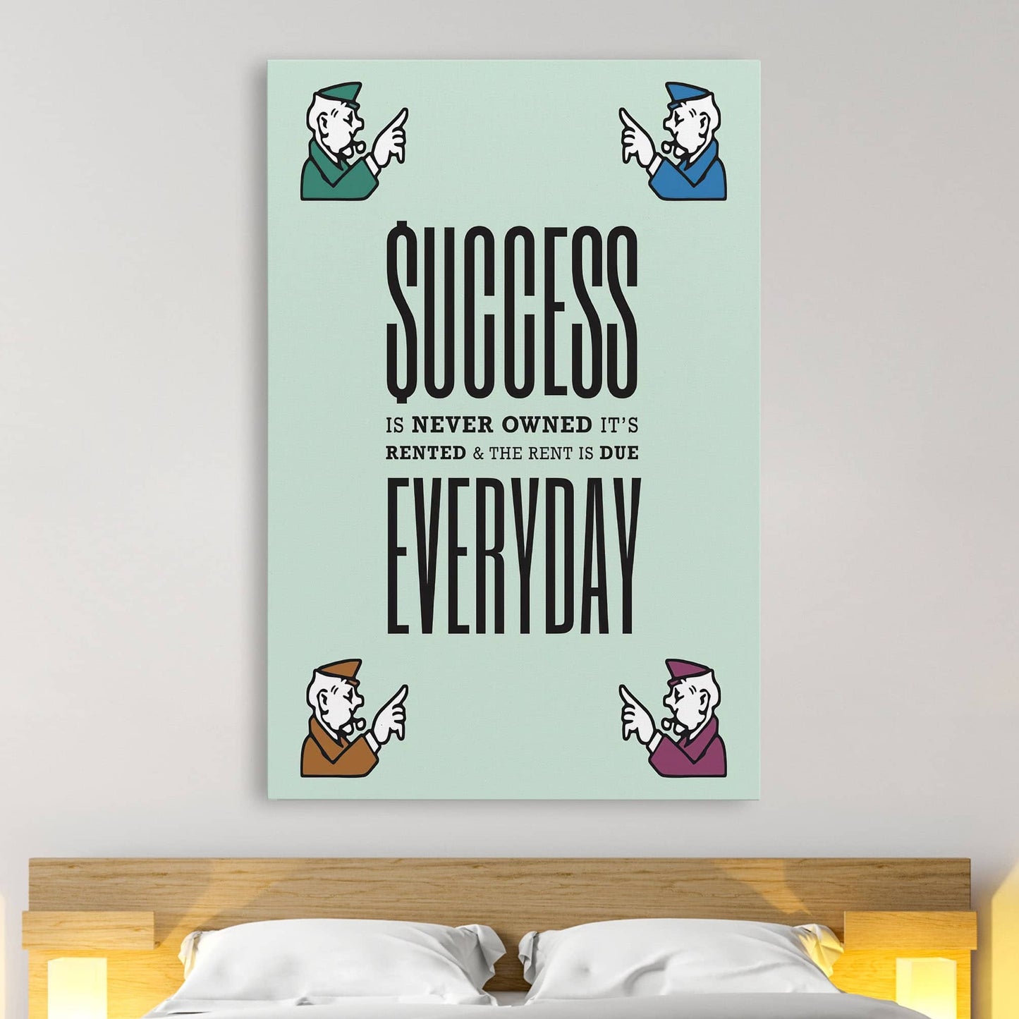 RYCANVAS Success is Never Owned Motivational Canvas Wall Art - Office Millionaire Pop Art Alec Monopoly Decor