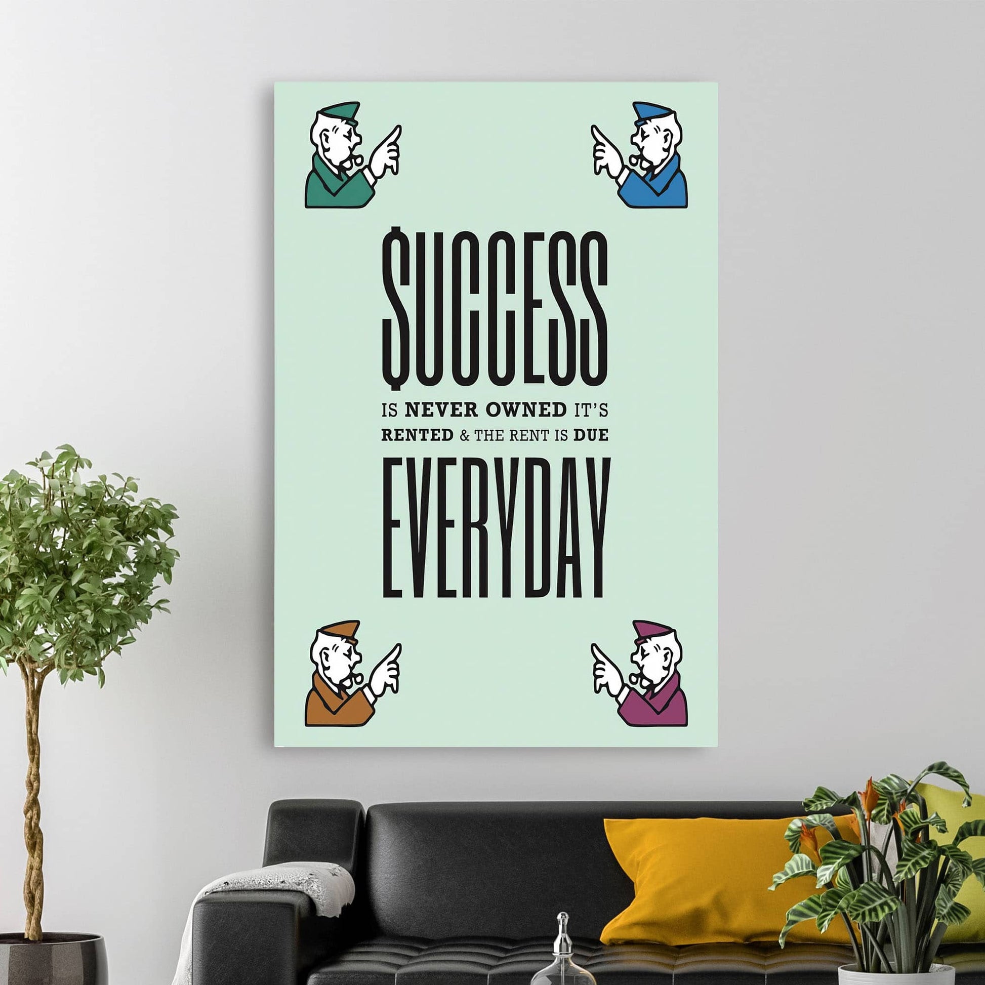 RYCANVAS Success is Never Owned Motivational Canvas Wall Art - Office Millionaire Pop Art Alec Monopoly Decor