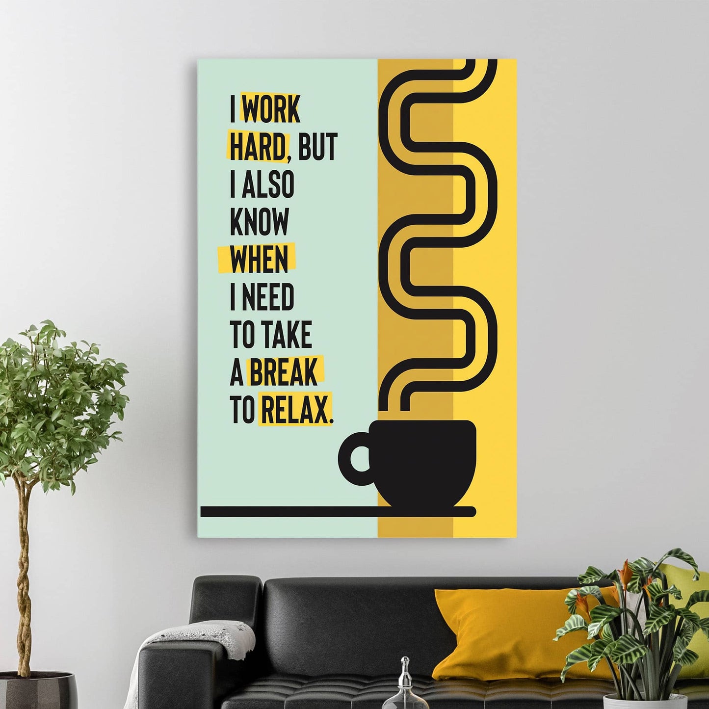 RYCANVAS I Work Hard, But I Also Know When I Need To Take A Break To Relax Motivational Canvas Wall Art - Office Millionaire Pop Art Alec Monopoly Decor