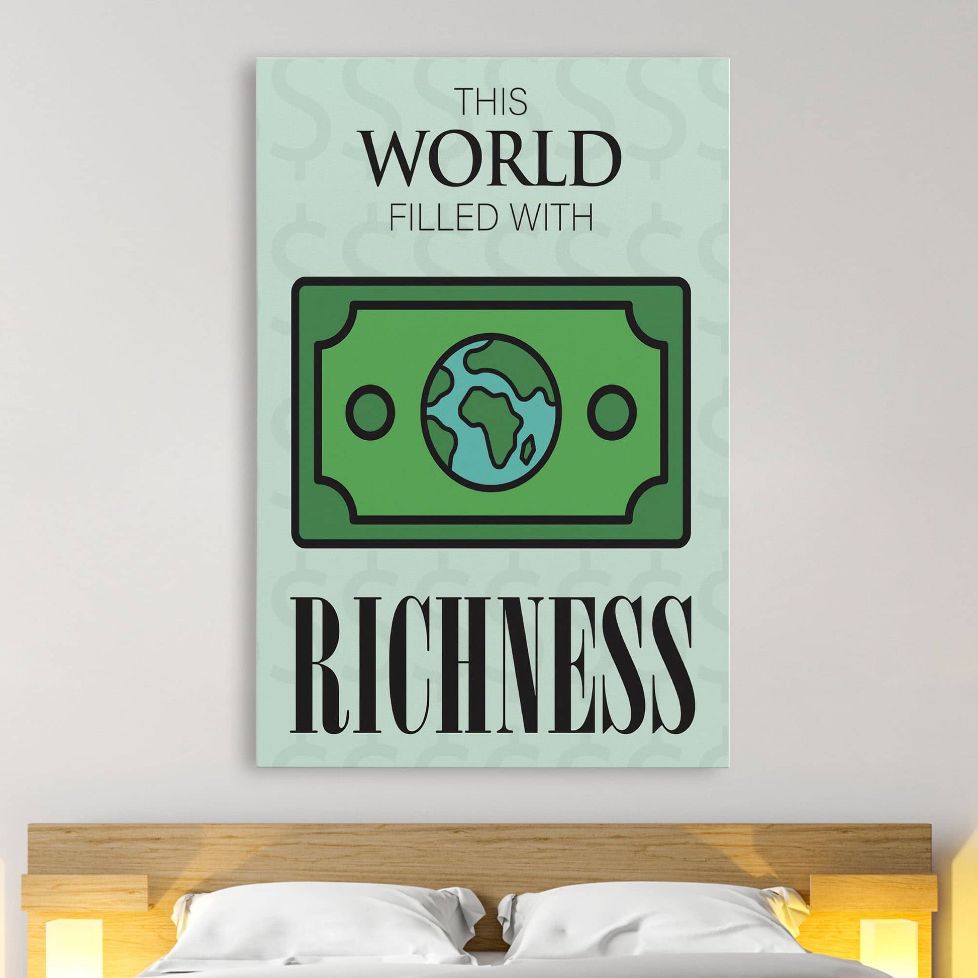 RYCANVAS This World Filled With Richness Motivational Canvas Wall Art - Office Millionaire Pop Art Alec Monopoly Decor