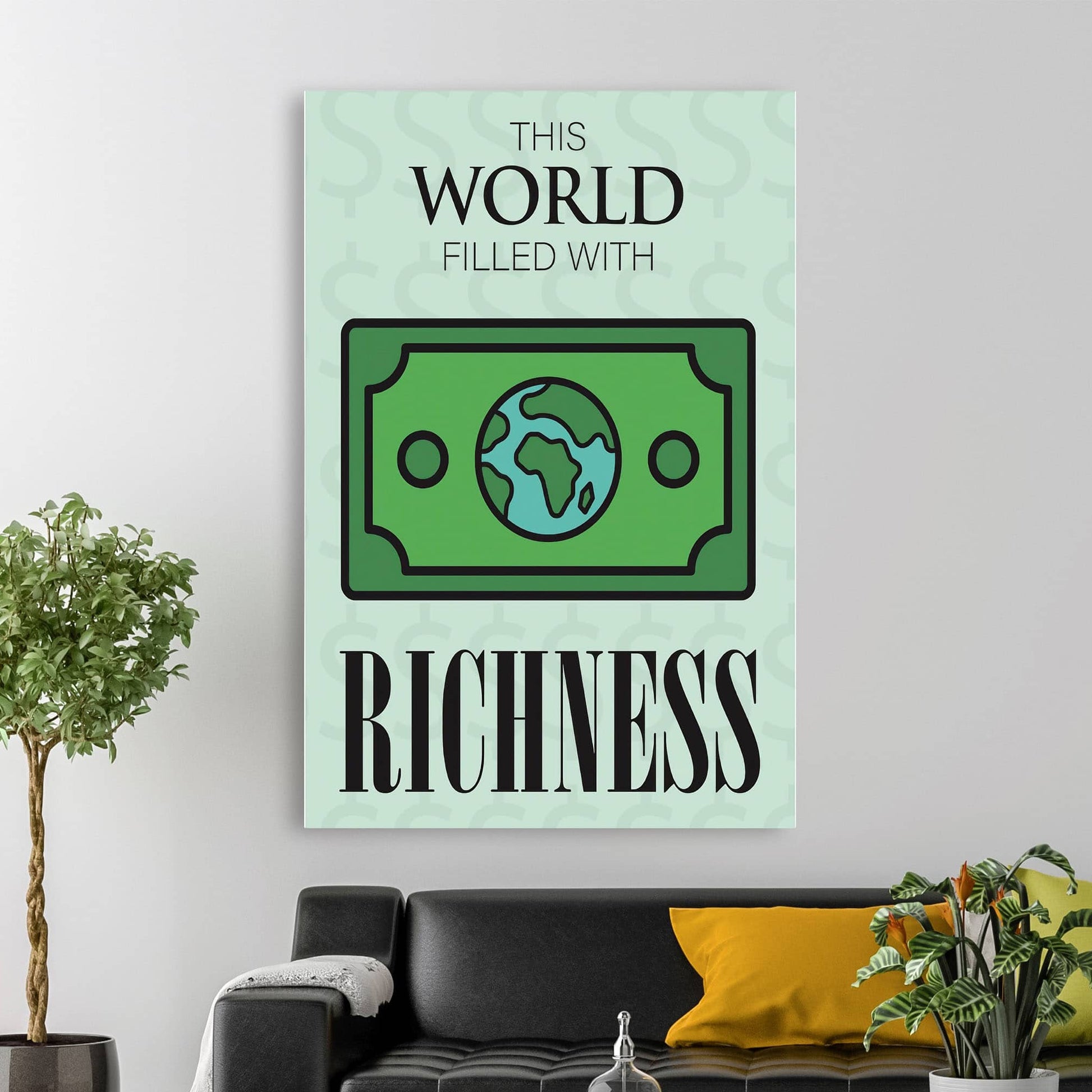 RYCANVAS This World Filled With Richness Motivational Canvas Wall Art - Office Millionaire Pop Art Alec Monopoly Decor