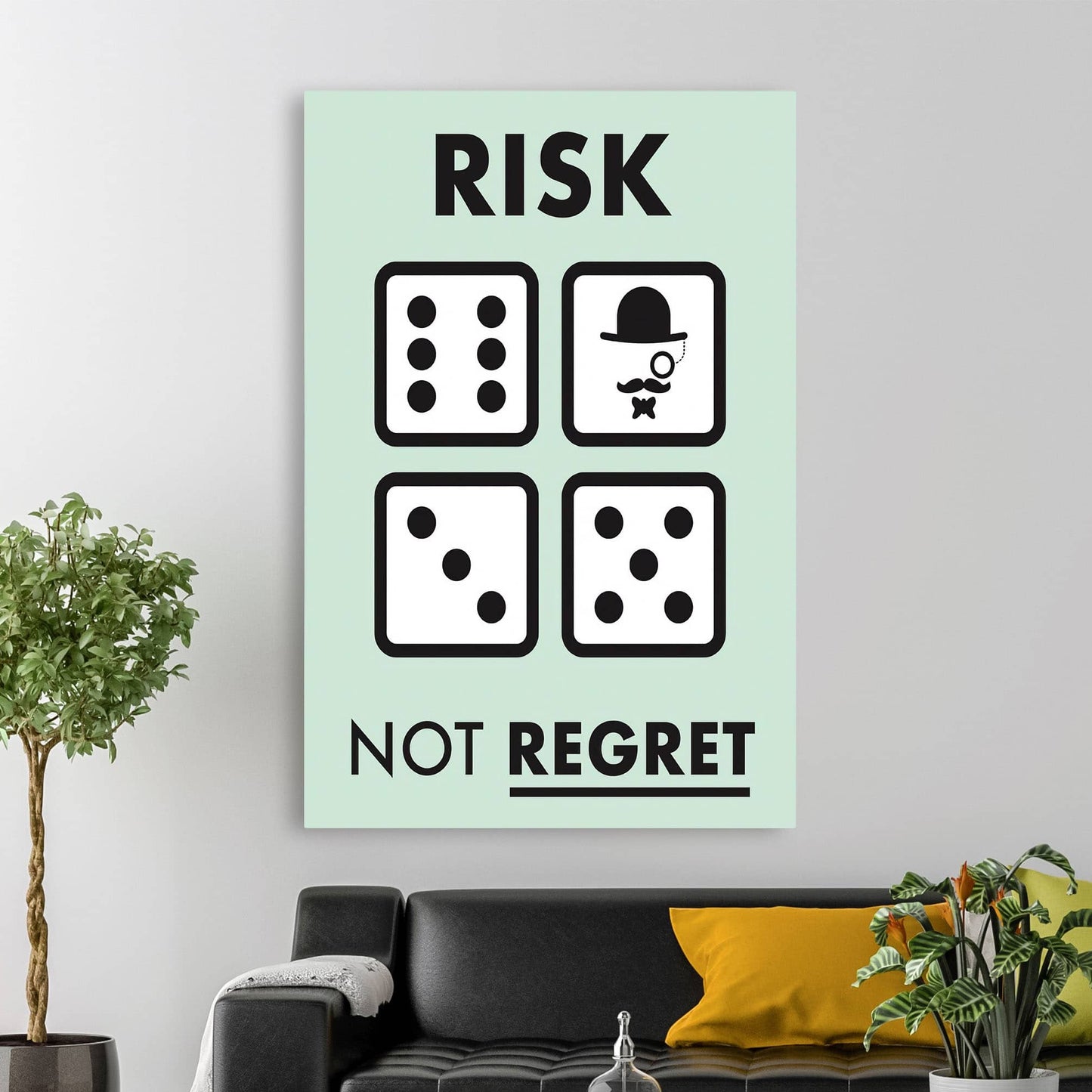 RYCANVAS Risk not Regret Motivational Canvas Wall Art - Office Millionaire Pop Art Alec Monopoly Decor