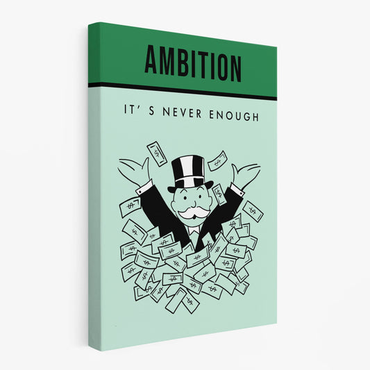 RYCANVAS Ambition It's Never Enough Motivational Canvas Wall Art - Office Millionaire Pop Art Alec Monopoly DŽcor