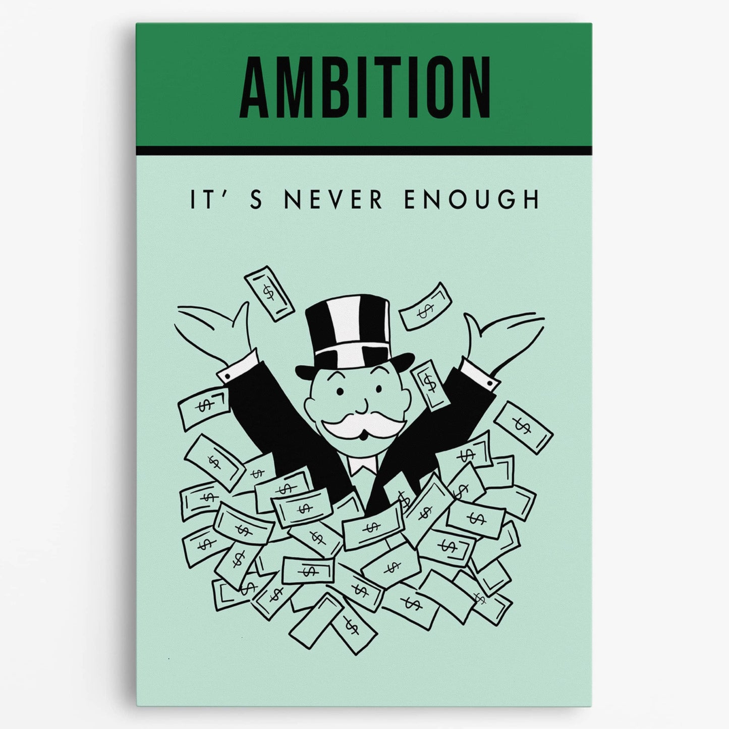 RYCANVAS Ambition It's Never Enough Motivational Canvas Wall Art - Office Millionaire Pop Art Alec Monopoly DŽcor