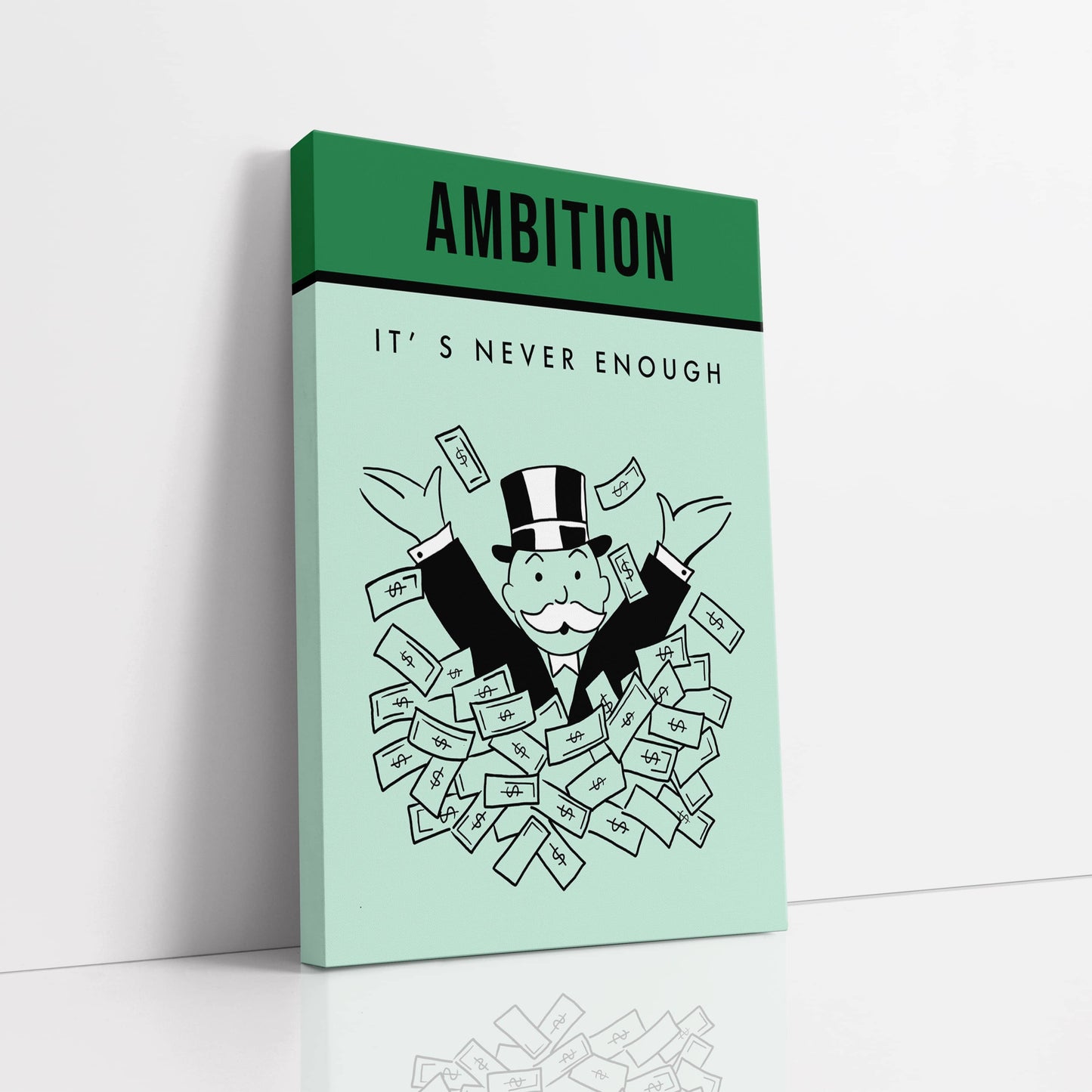 RYCANVAS Ambition It's Never Enough Motivational Canvas Wall Art - Office Millionaire Pop Art Alec Monopoly DŽcor