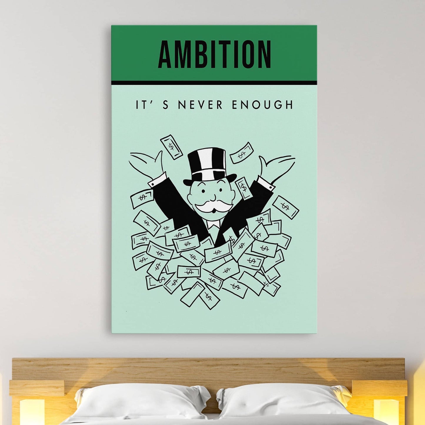 RYCANVAS Ambition It's Never Enough Motivational Canvas Wall Art - Office Millionaire Pop Art Alec Monopoly DŽcor