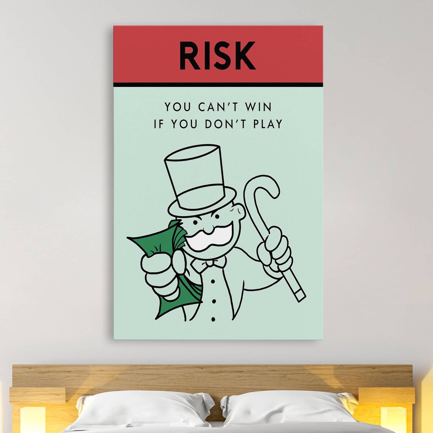 RYCANVAS Risk You Can't Win If You Don't Play Motivational Canvas Wall Art - Office Millionaire Pop Art Alec Monopoly Decor