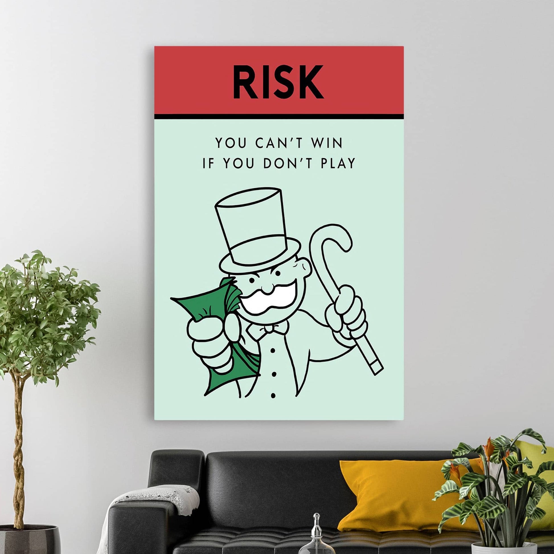 RYCANVAS Risk You Can't Win If You Don't Play Motivational Canvas Wall Art - Office Millionaire Pop Art Alec Monopoly Decor