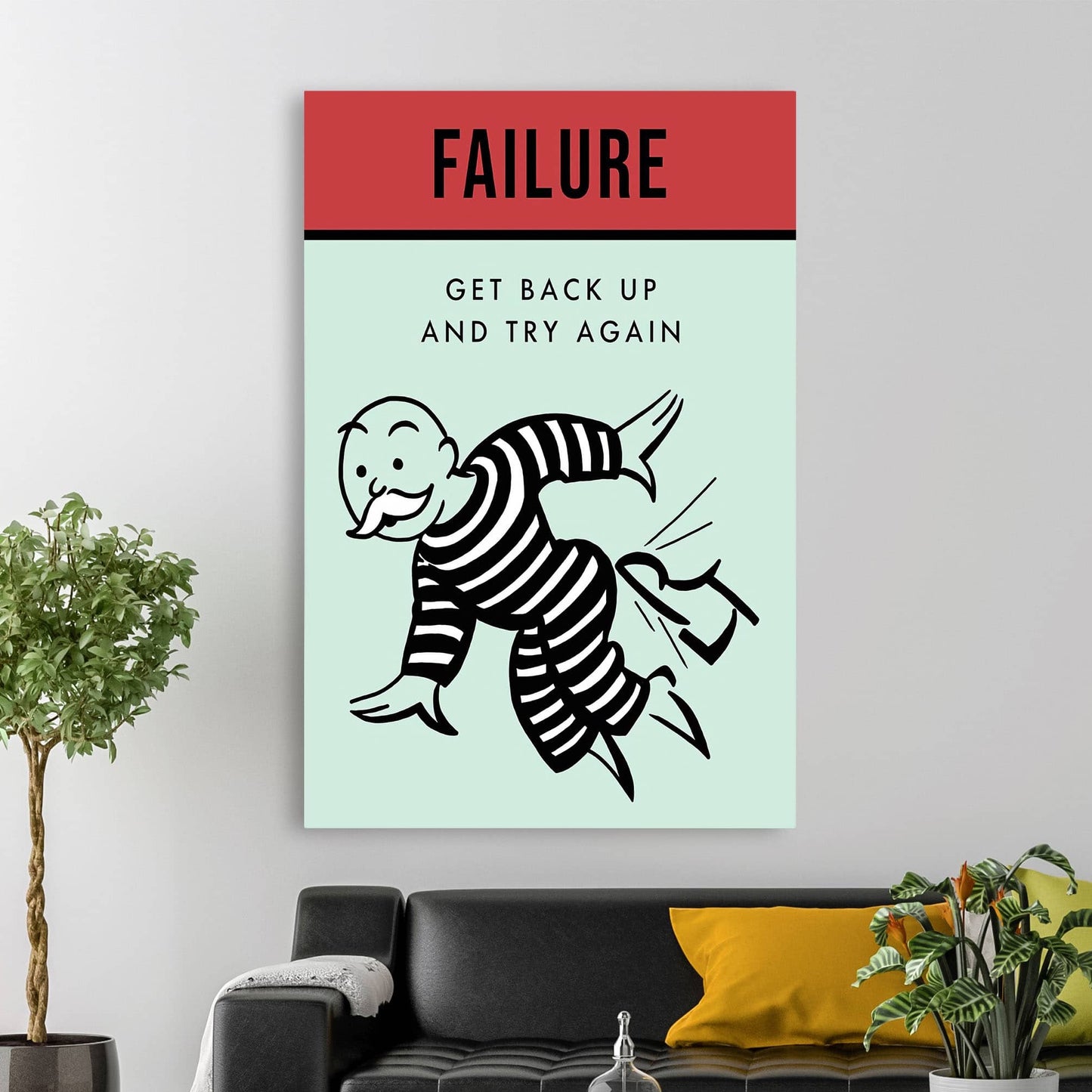 RYCANVAS Failure Get Back Up And Try Again Motivational Canvas Wall Art - Office Millionaire Pop Art Alec Monopoly Decor