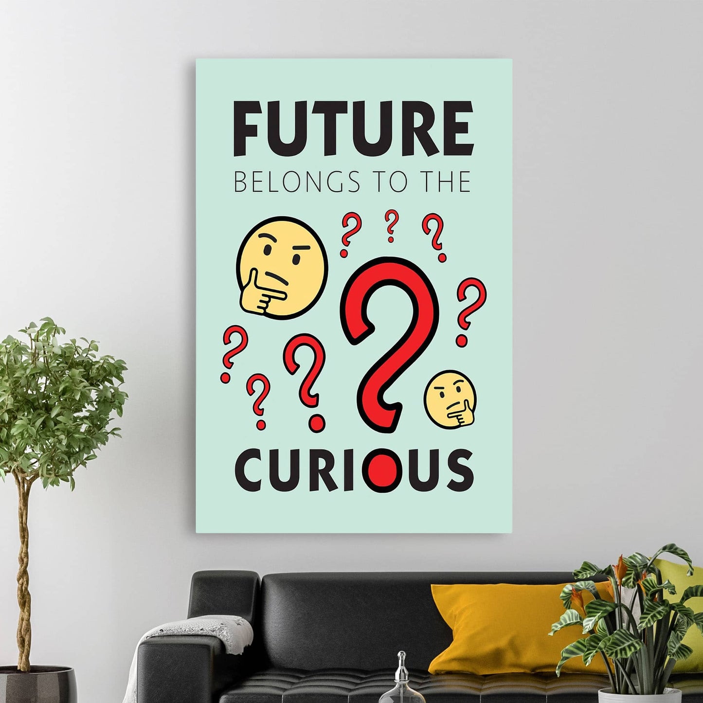 RYCANVAS Future Belongs To The Curious Motivational Canvas Wall Art - Office Millionaire Pop Art Alec Monopoly Decor