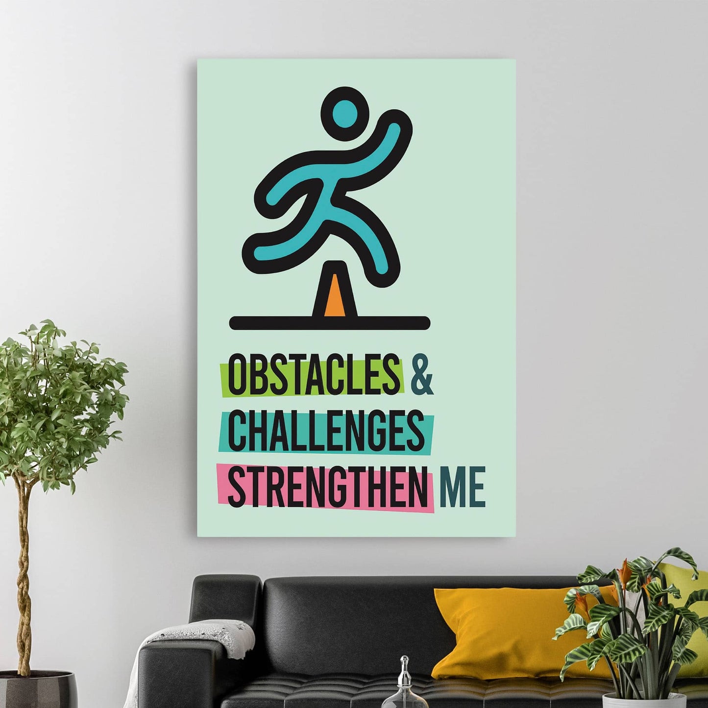 RYCANVAS Obstacles And Challenges Strengthen Me Motivational Canvas Wall Art - Office Millionaire Pop Art Alec Monopoly Decor