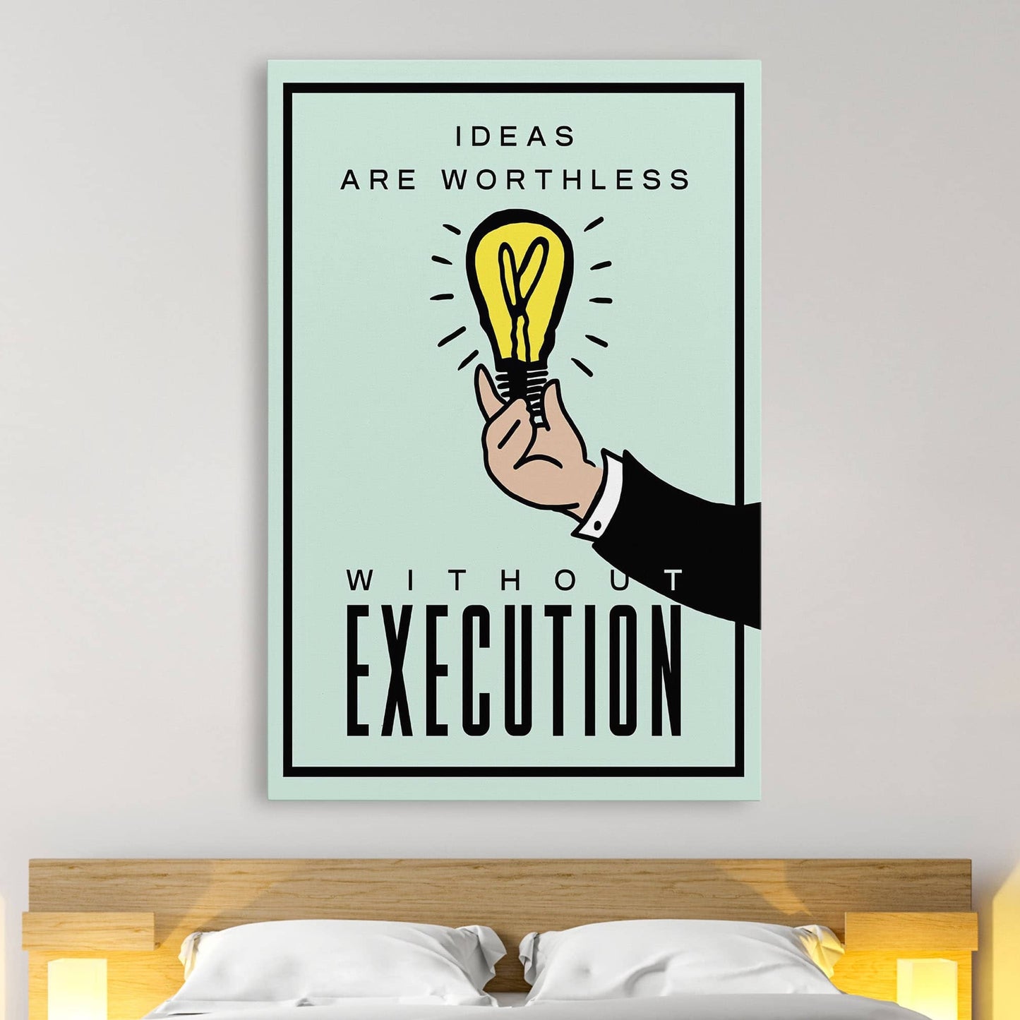 RYCANVAS Ideas Are Worthless Without Execution Motivational Canvas Wall Art - Office Millionaire Pop Art Alec Monopoly Decor