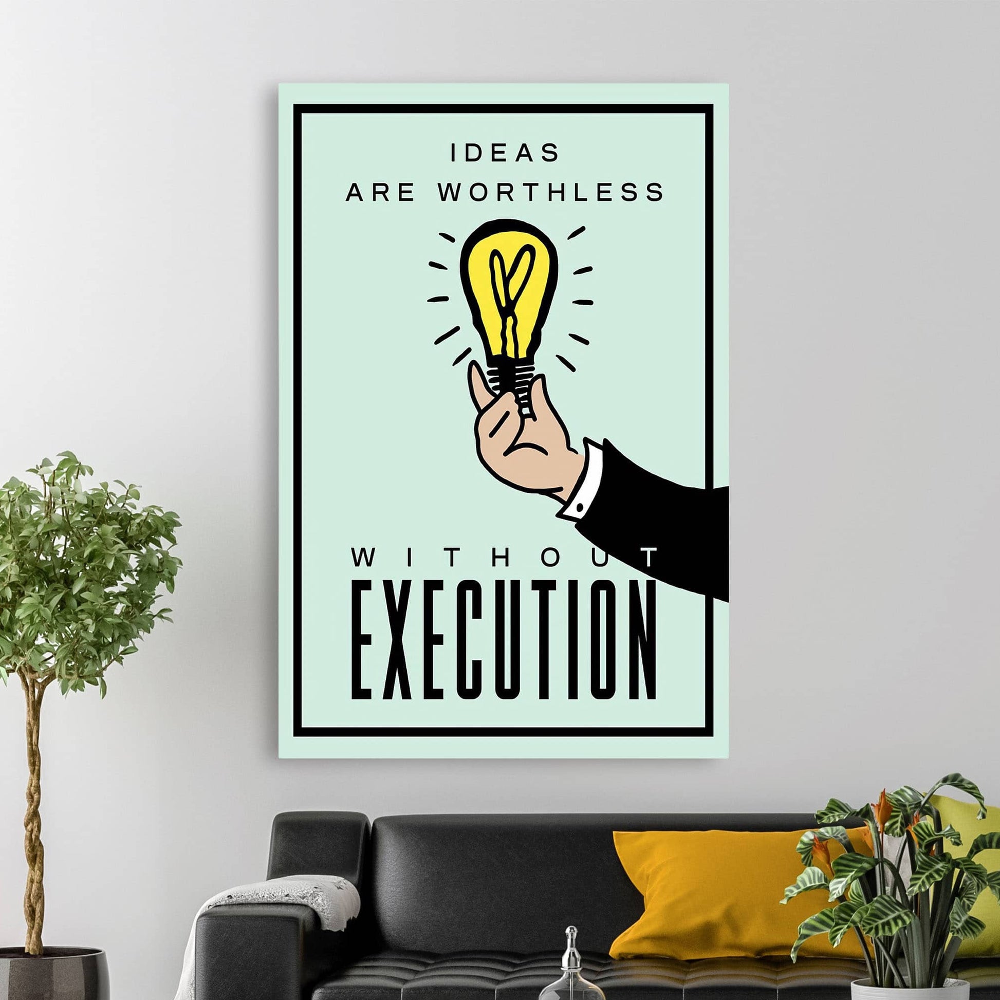 RYCANVAS Ideas Are Worthless Without Execution Motivational Canvas Wall Art - Office Millionaire Pop Art Alec Monopoly Decor