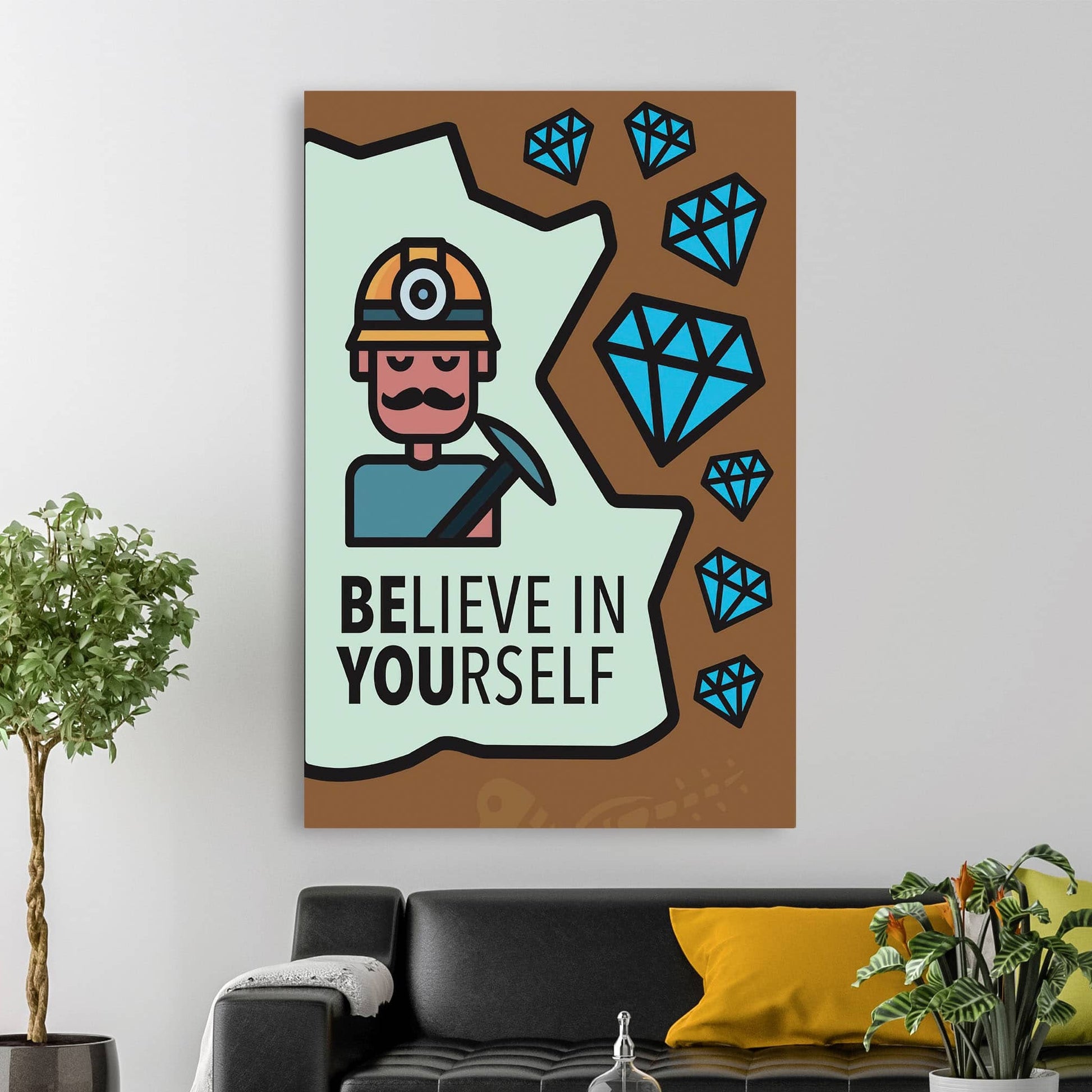 RYCANVAS Believe In Yourself Motivational Canvas Wall Art - Office Millionaire Pop Art Alec Monopoly Decor