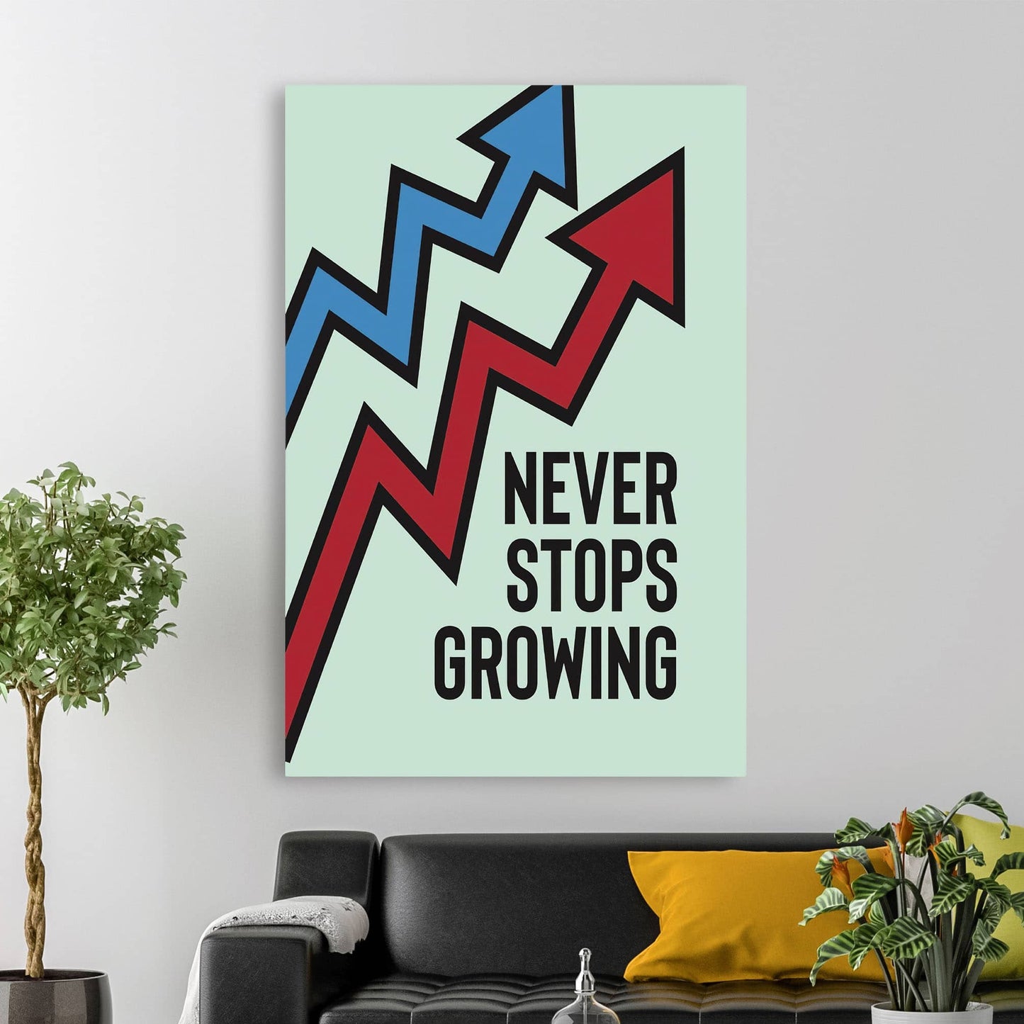 RYCANVAS Never Stop Growing Motivational Canvas Wall Art - Office Millionaire Pop Art Alec Monopoly Decor