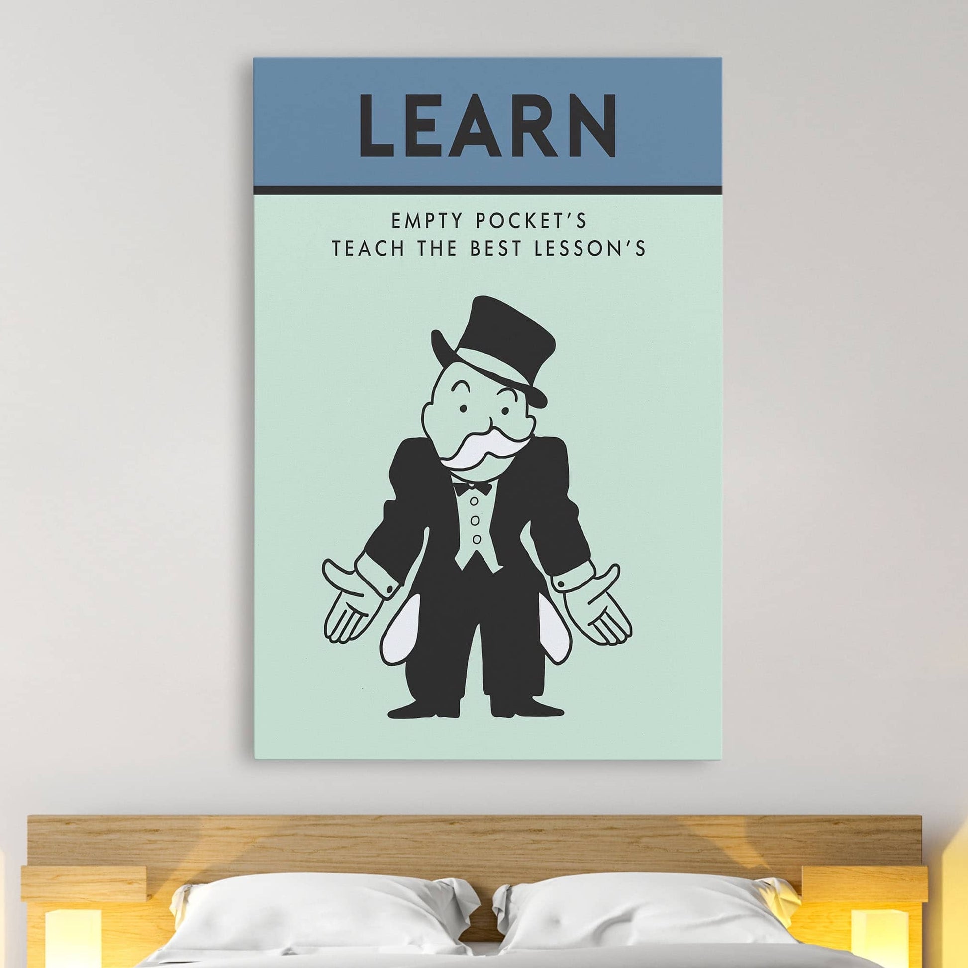 RYCANVAS Learn Empty Pocket's Teach The Best Lesson Motivational Canvas Wall Art - Office Millionaire Pop Art Alec Monopoly Decor