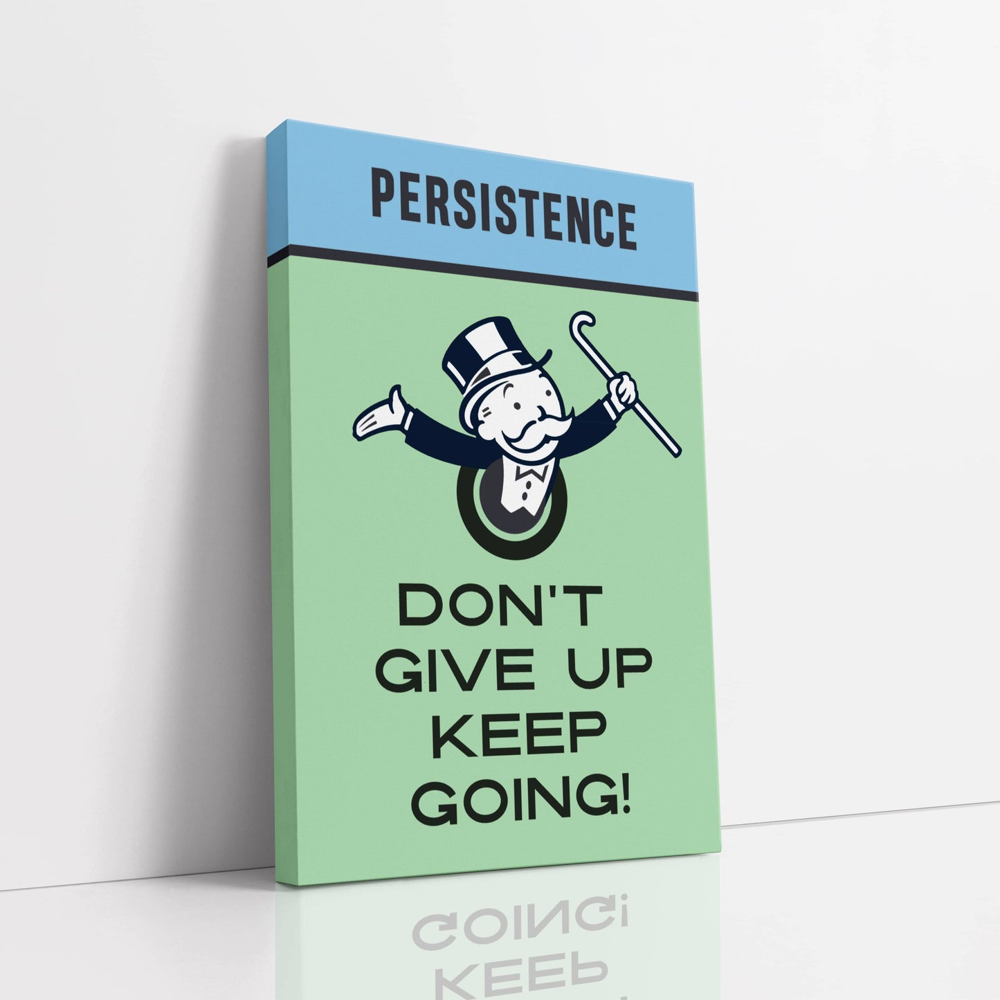 RYCANVAS Persistence - Don't Give Up Keep Going Man Motivational Canvas Wall Art - Office Millionaire Pop Art Alec Monopoly Decor