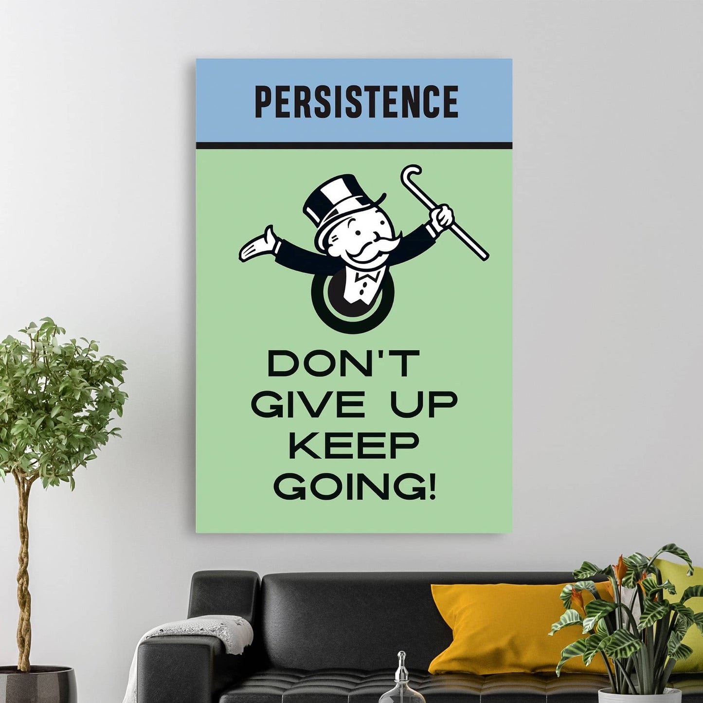 RYCANVAS Persistence - Don't Give Up Keep Going Man Motivational Canvas Wall Art - Office Millionaire Pop Art Alec Monopoly Decor